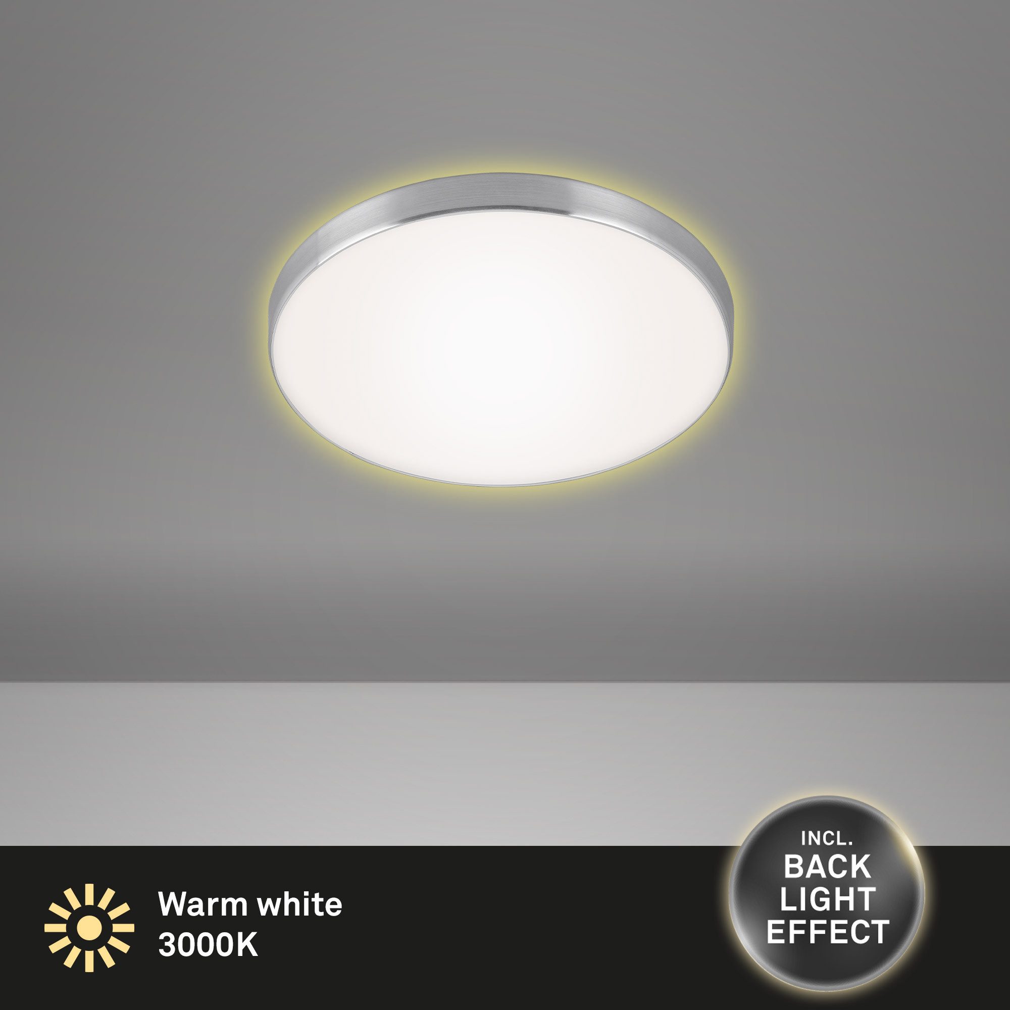 Briloner Leuchten Deckenleuchte LED Deckenlampe Stoffschirm Deckenleuchte Hintergrundbeleuchtung, LED fest integriert, 3000K, IP20, weiß-schwarz, Wohnzimmer, Schlafzimmer, 35,5cm