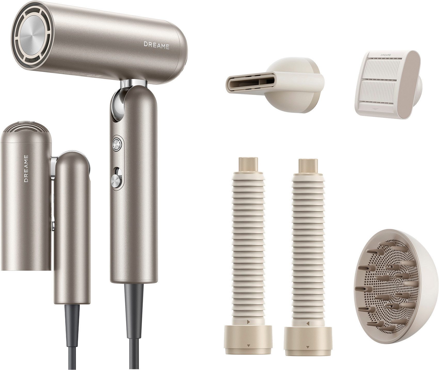 Dreame Haartrockner Pocket Pro, 1300 W, Hitzeschutz, Diffusor, Anti-Frizz, Lockenaufsätze