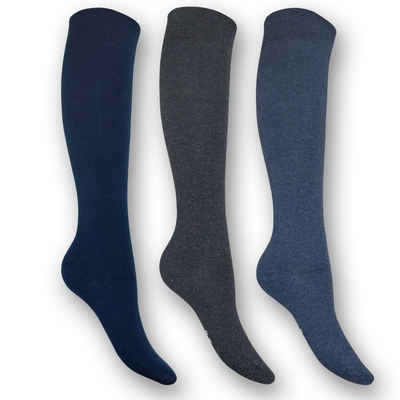 Die Sockenbude Kniestrümpfe HARMONY (Bund, 3-Paar, Jeanstöne Blau Grau) mit weichem Komfortrand