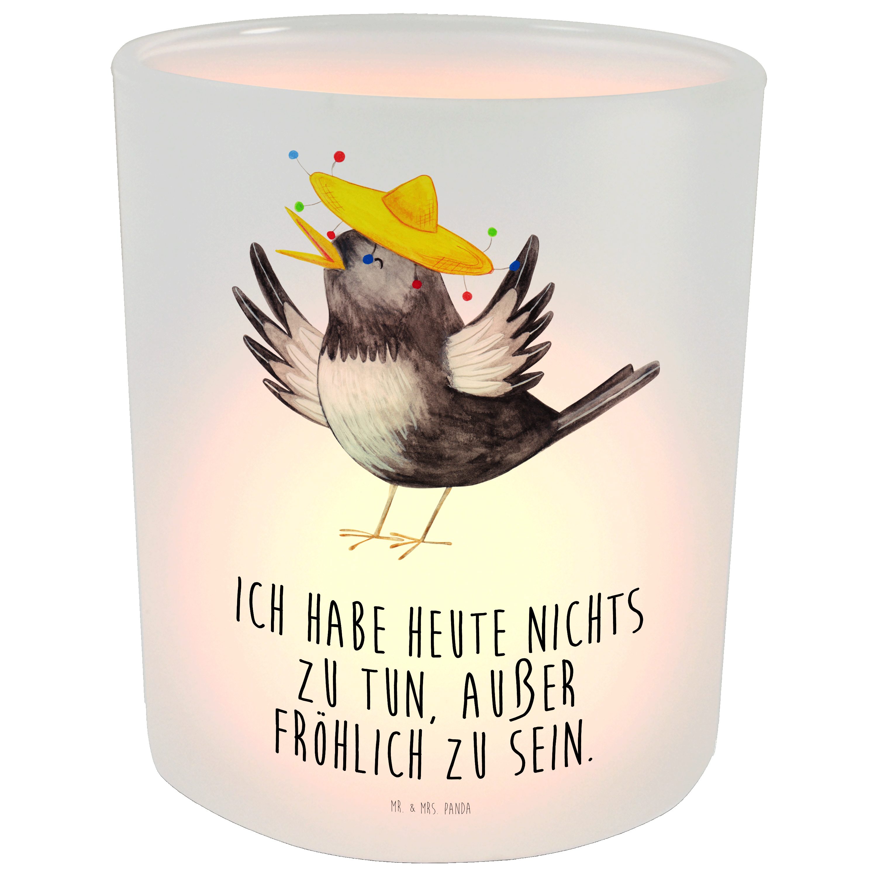Mr. & Mrs. Panda St) Windlicht Geschenk, (1 froh, - Elster, mit - Transparent Sombrero Rabe Kerzenglas