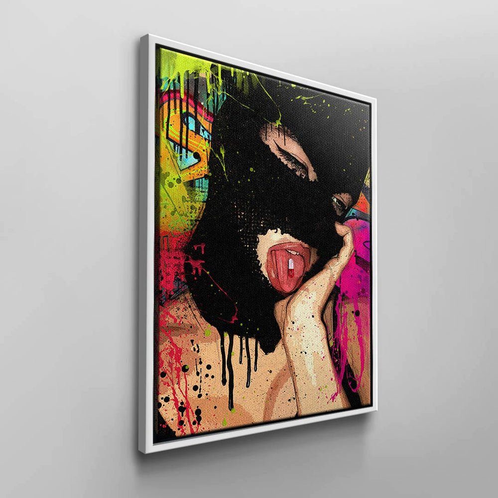 - mit Maske Street Guy Graffiti weißer Art schwarzer DOTCOMCANVAS® Motiv Leinwandbild, Bad Wandbild Rahmen