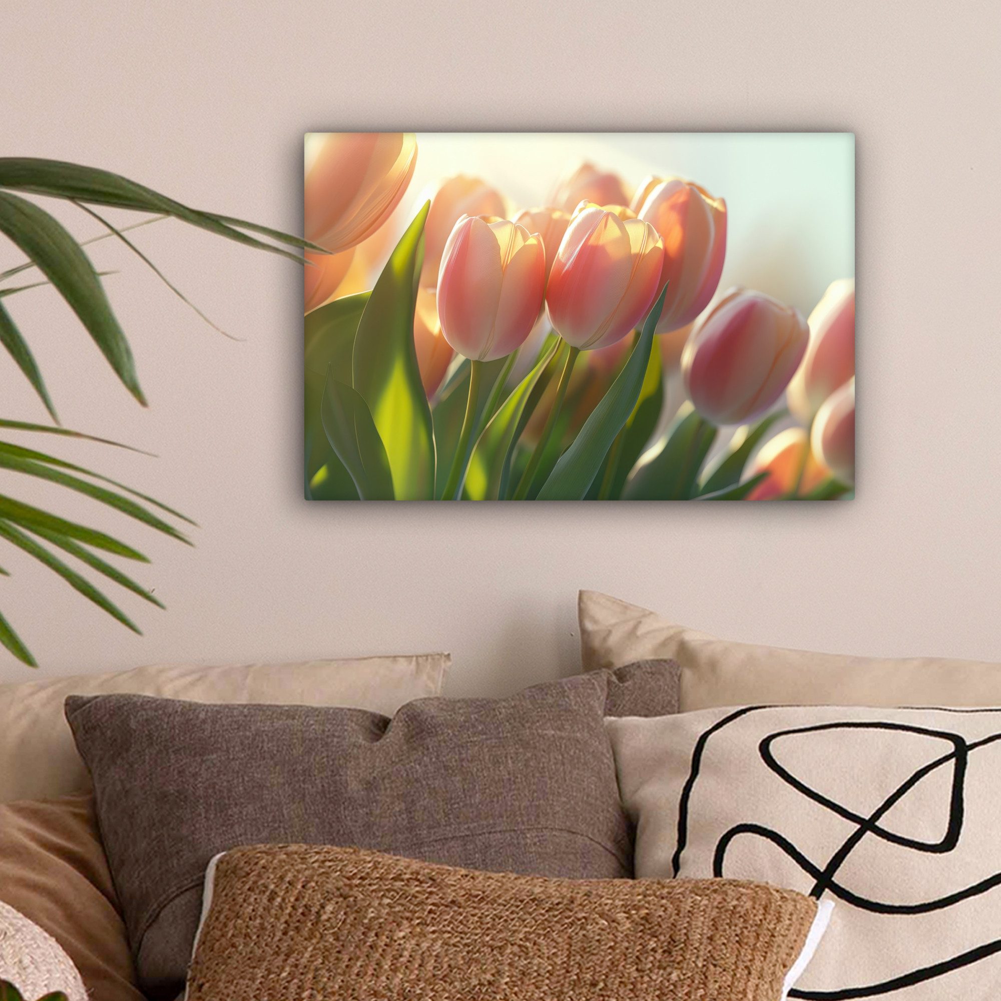OneMillionCanvasses® Leinwandbild Tulpen - Rosa - Sonnenstrahlen, Fotodruck günstig online kaufen