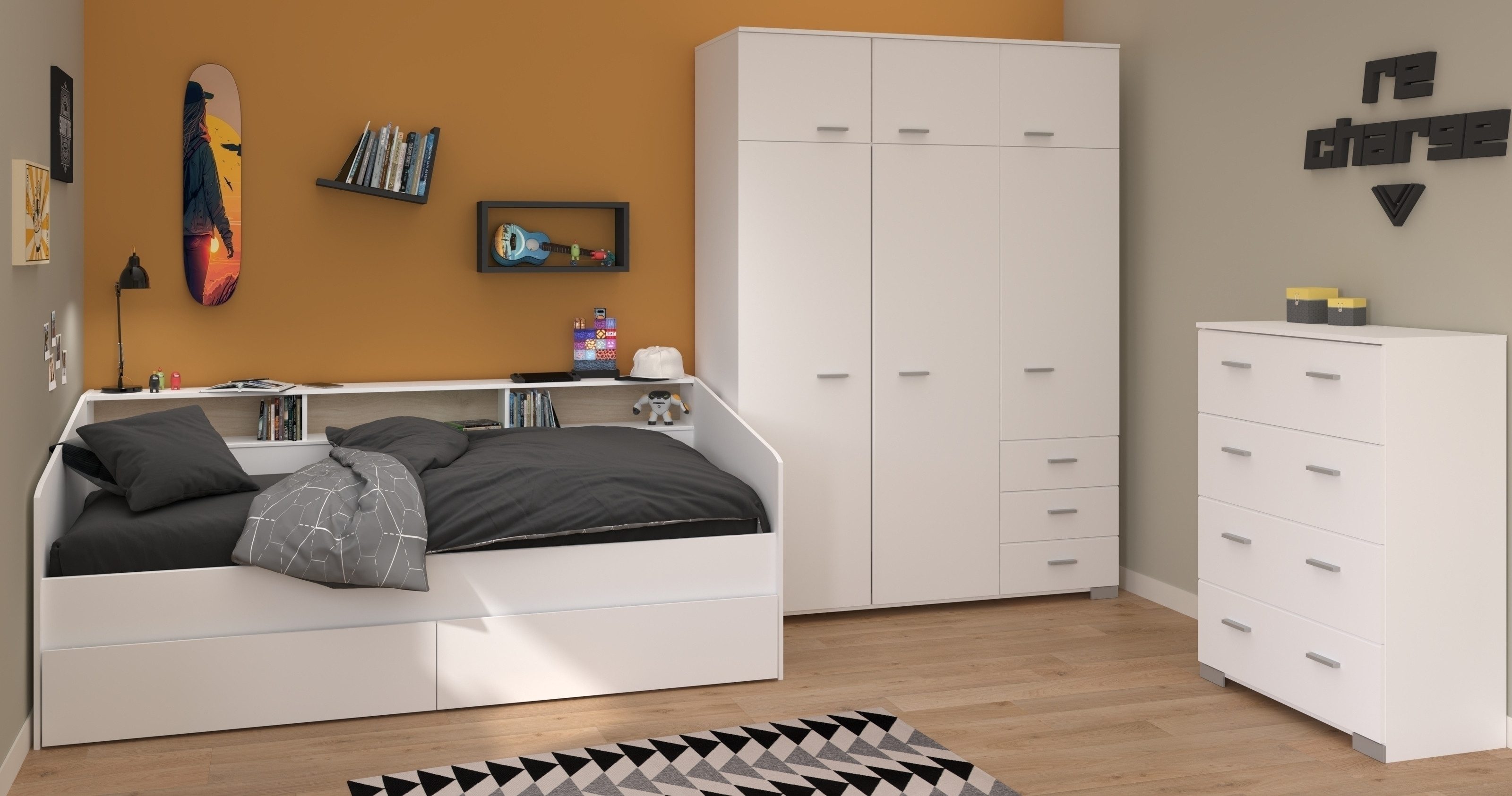 Parisot Jugendzimmer-Set Parisot Sleep 41, 4-teilig, Bett, Schübe, Kleiderschrank, Kommode, in Weiß