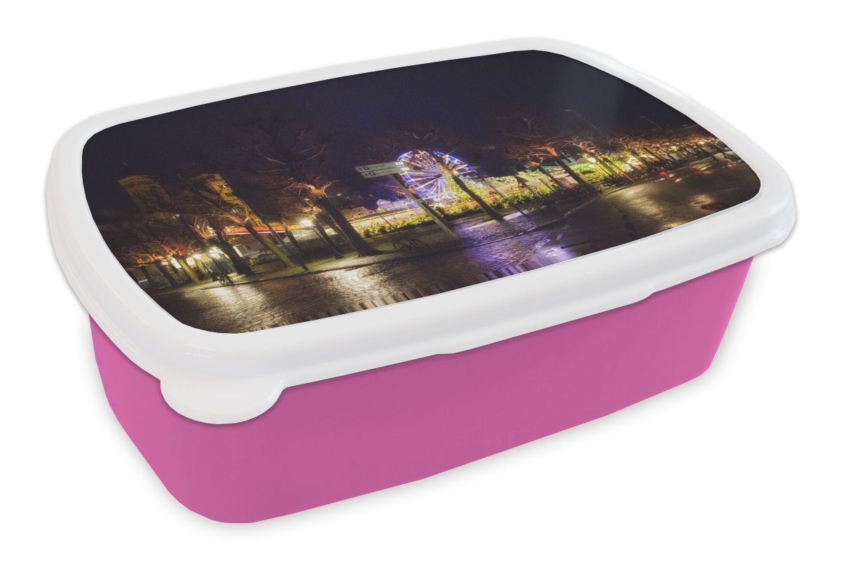 MuchoWow Lunchbox Licht - Maastricht - Weihnachten, Kunststoff, (2-tlg), Brotbox für Erwachsene, Brotdose Kinder, Snackbox, Mädchen, Kunststoff rosa