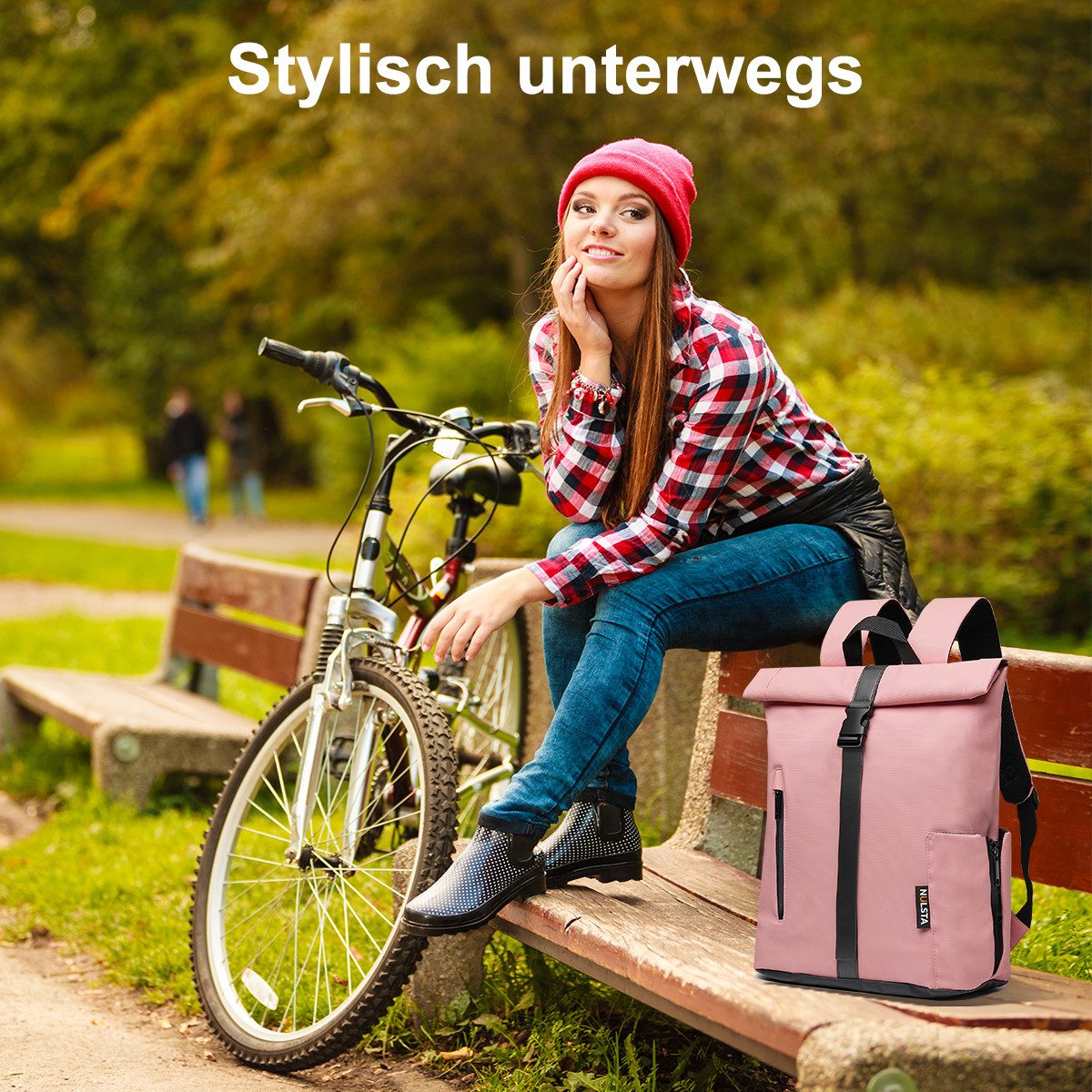 NULSTA Rucksack Rolltop Rucksack Wasserdicht Damen & Herren Daypack Freizeitrucksack, 30*15*40cm,Cityrucksack,Tourenrucksack,Schulrucksack