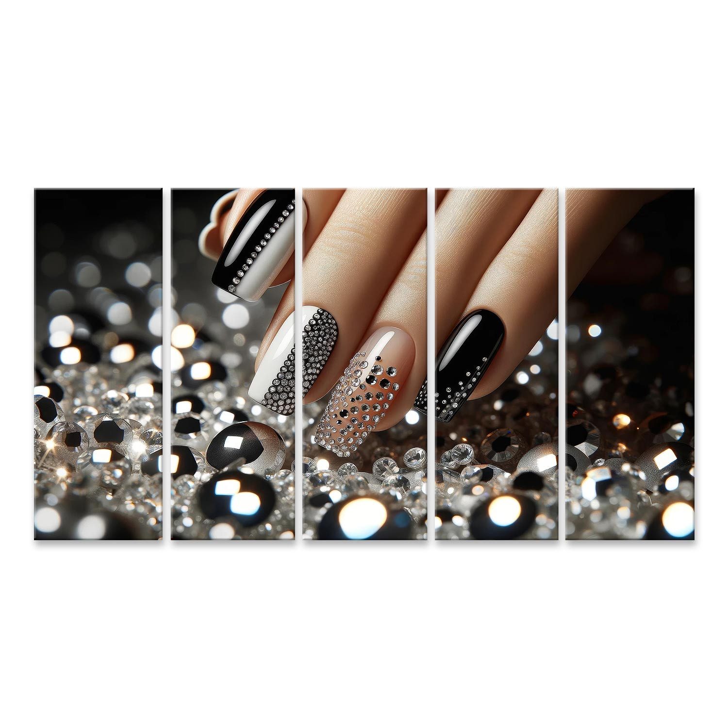 islandburner Leinwandbild Funkelnde Eleganz In Schwarz Weiß Maniküre Nagels günstig online kaufen