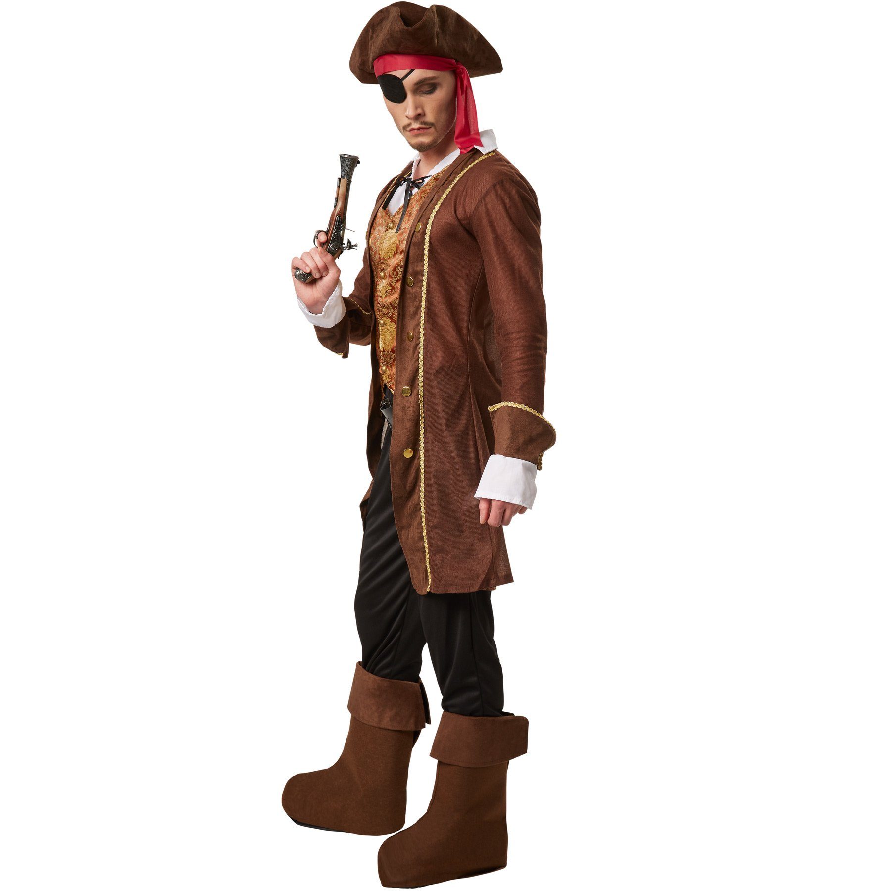 dressforfun Piraten-Kostüm Seeräuber, auch Freibeuter, Gr. L, Hemd mit V-Kragen zum Schnüren, in braun, Lange Hose mit Gummizug und großzügige Stiefelstulpen