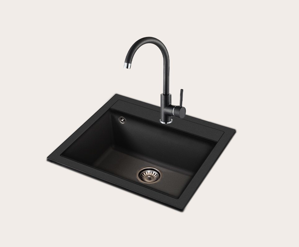Thumbnail - GURARI Küchenspüle SQQ100 - 601 W Einbau Granitspüle Schwarz metallic, 56.5/51 cm, Einbau Granitspüle Schwarz metallic