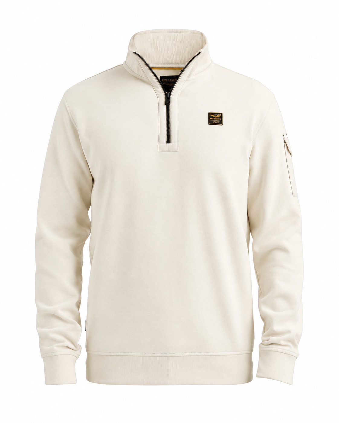 PME LEGEND Strickpullover Half zip collar interlock jersey Bone White