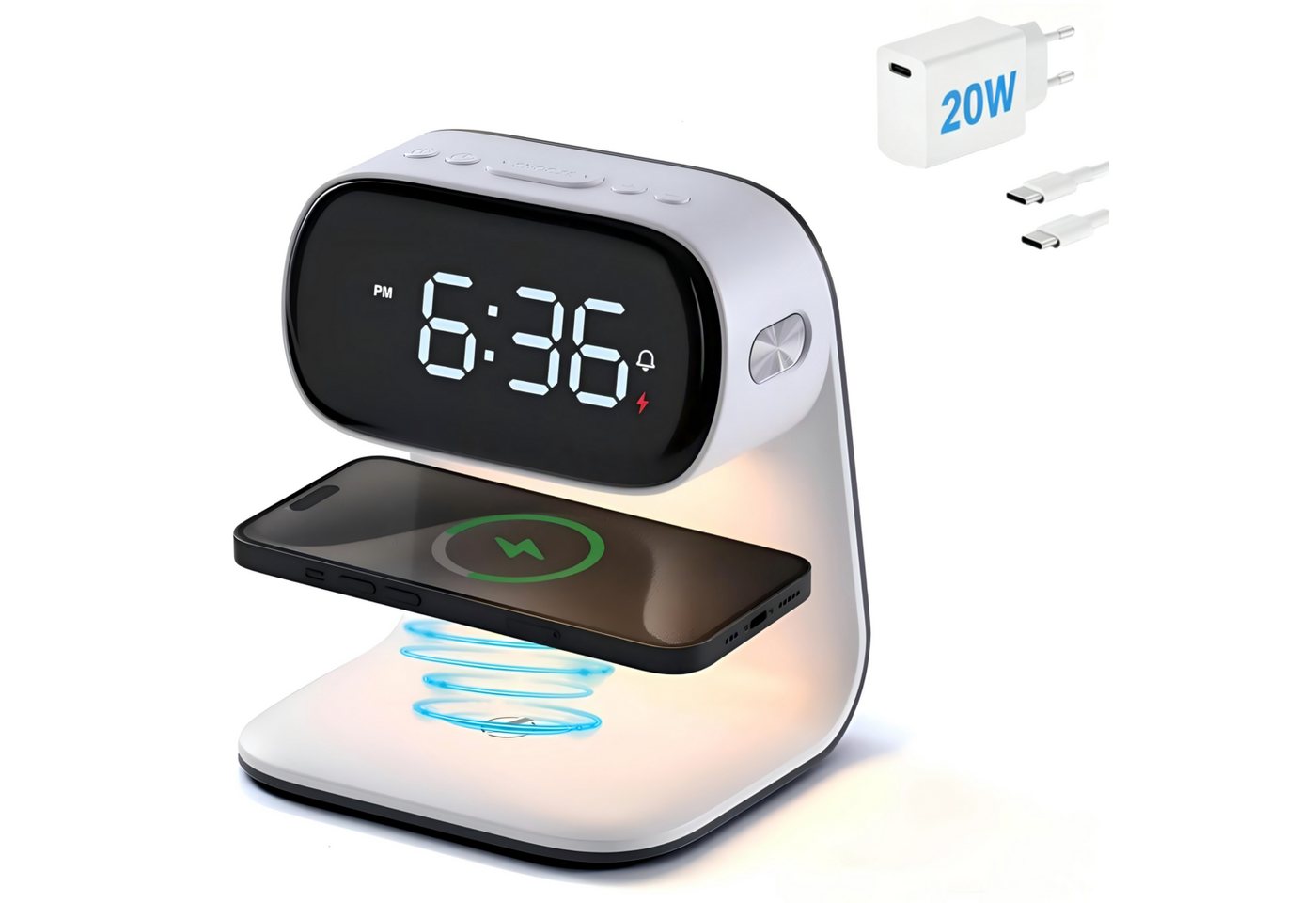 Toomoke 3 in 1 Kabellose Ladestation 15W mit Digitaluhr und Nachtlicht Induktions-Ladegerät (für iPhone, Samsung,Apple Watch, AirPods,Other Qi-Certitied iPhone, 3 Helligkeitsstufen)