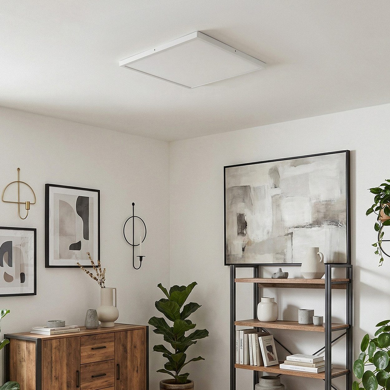 hofstein Panel Deckenpanel aus Metall/Kunststoff in Weiß, LED wechselbar, Deckenleuchte im flachen Design, 27 Watt, 3200 Lumen, 3000 Kelvin