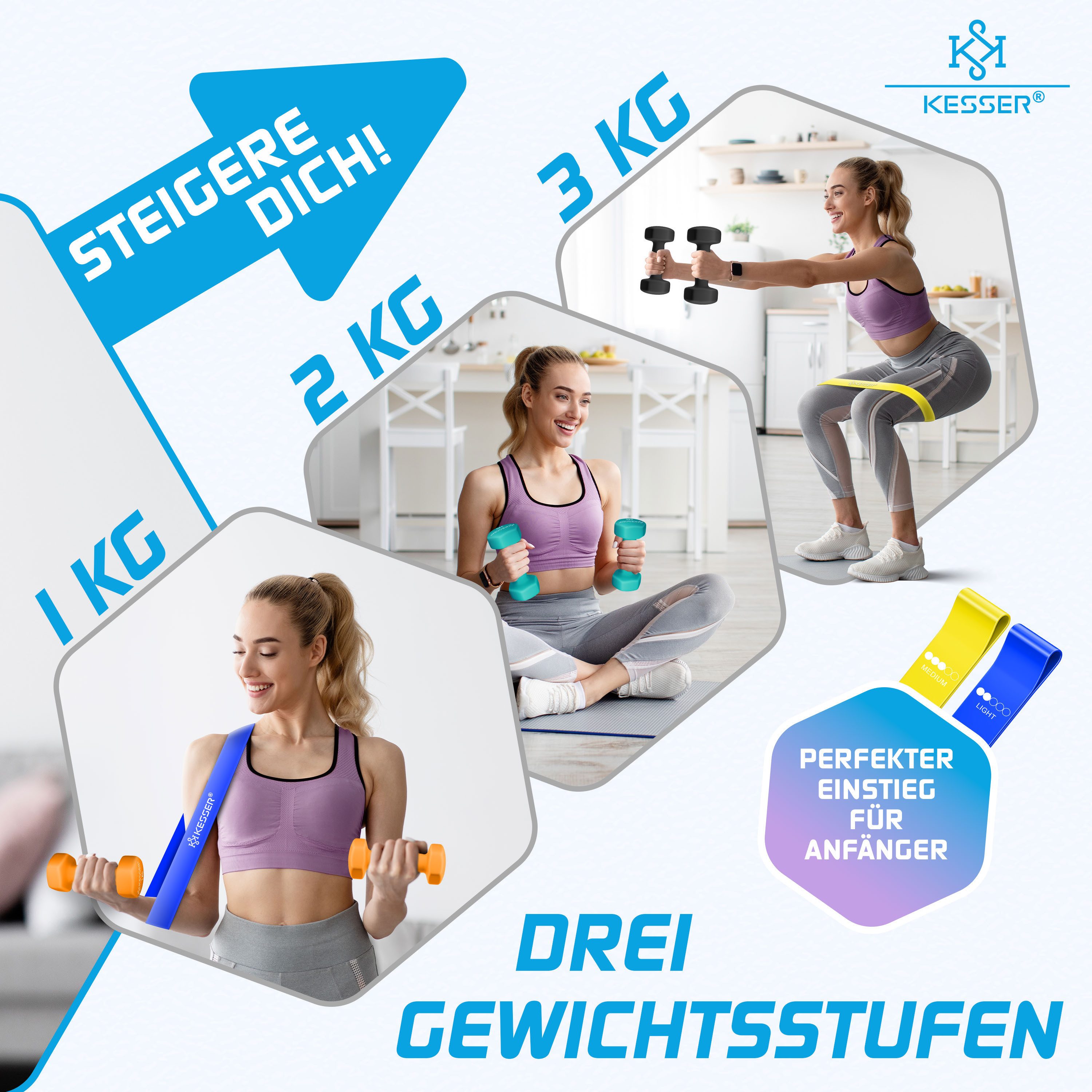 KESSER Hantel-Set, (12 kg Set 2 x (1+2+3)kg), Kurzhantel Gymnastikhanteln mit Ständer Aufbewahrung