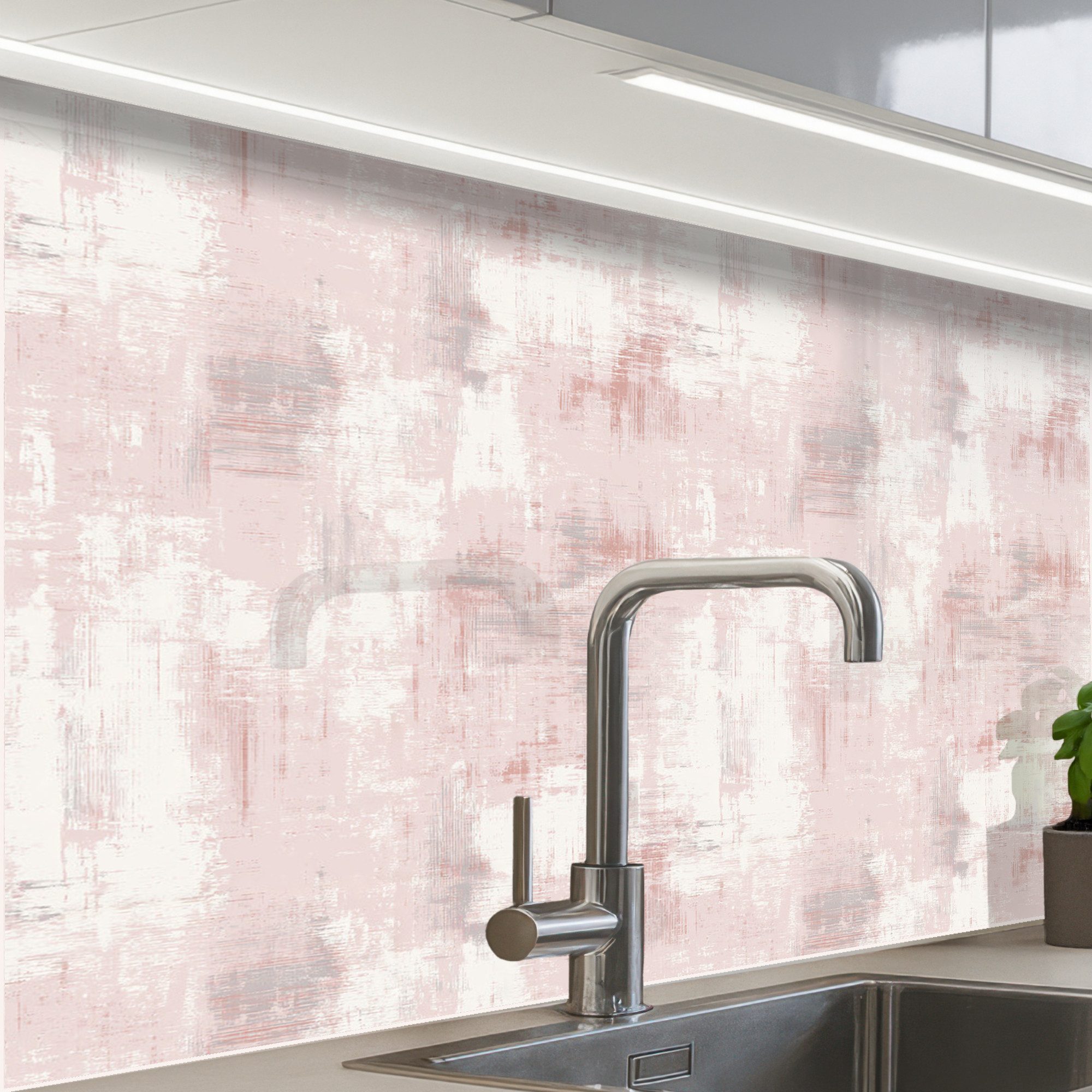 KitchenYeah Küchenrückwand selbstklebend Pinselstreifen - Verblasst - Rosa, günstig online kaufen