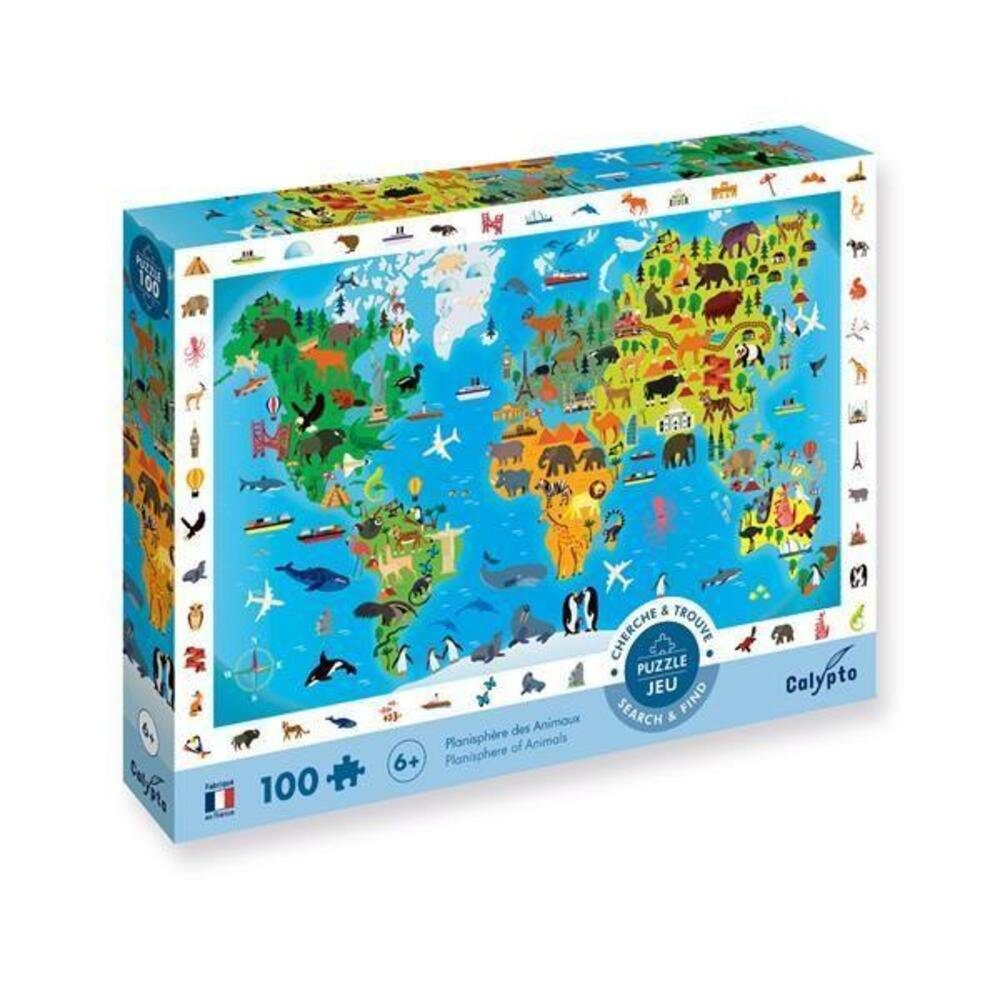 BrainBox Puzzle Calypto - Tierweltkarte 100 XL Teile Puzzle, Puzzleteile