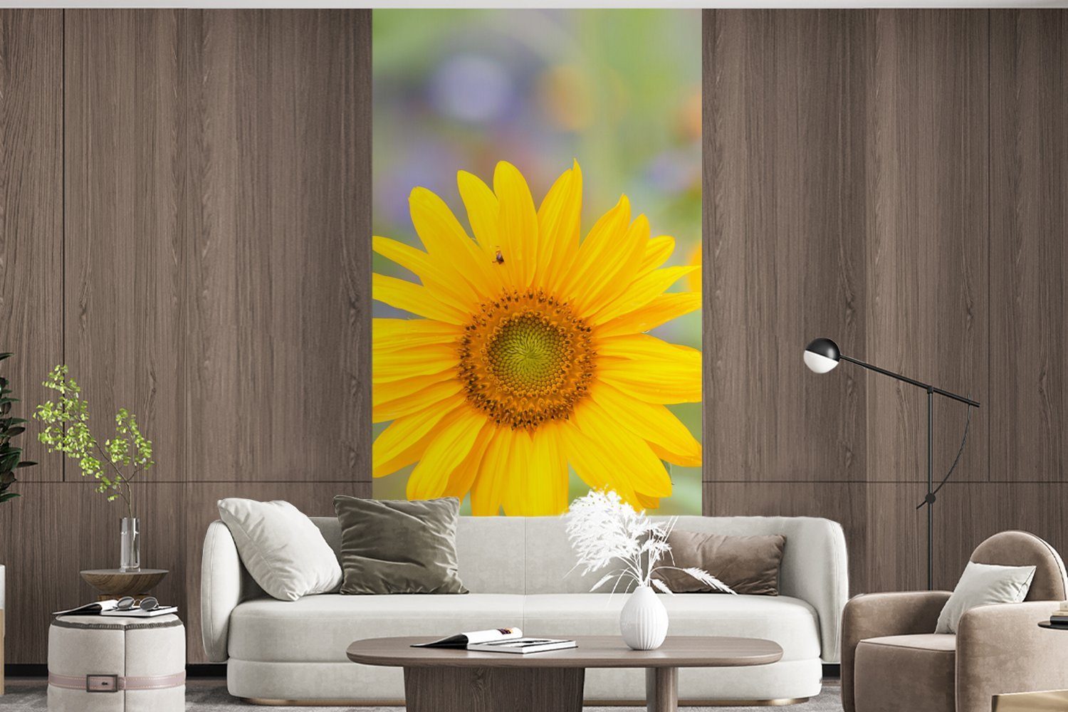 - Küche, Vliestapete - (2 St), Fototapete Gelb, Fototapete Wohnzimmer bedruckt, für Schlafzimmer Matt, Blumen Sonnenblume MuchoWow
