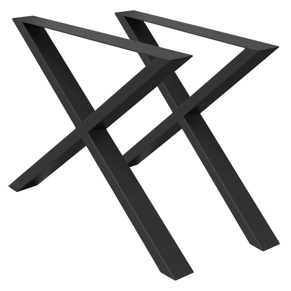 ECD Germany Tischbein 2x Tischbeine X-Design aus pulverbeschichtetem Stahl Industriedesign, Tischgestell Kreuzgestell 60x72 cm Metall Tischkufen Möbelfüße