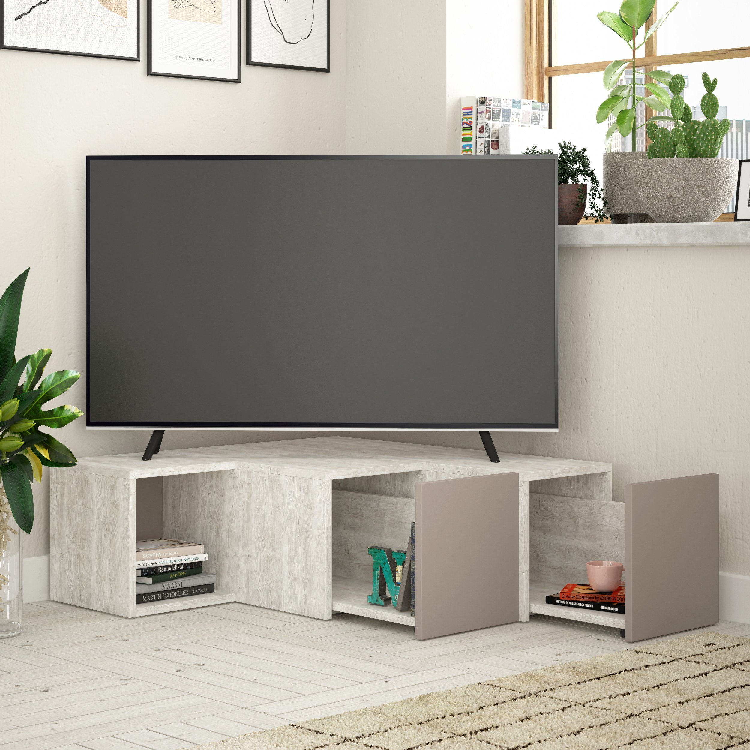 Decortie Schreibtisch Compact, Moderner TV-Ständer TV-Element Mit Wandregal günstig online kaufen