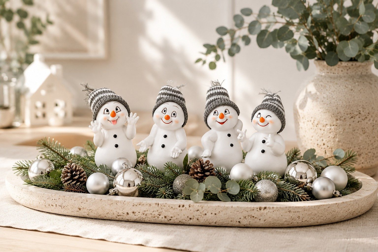 Wurm Weihnachtsfigur Schneemann Dekofiguren 4er Set Polyresin Grau Weiß Weihnachten – Bild 5 von 5