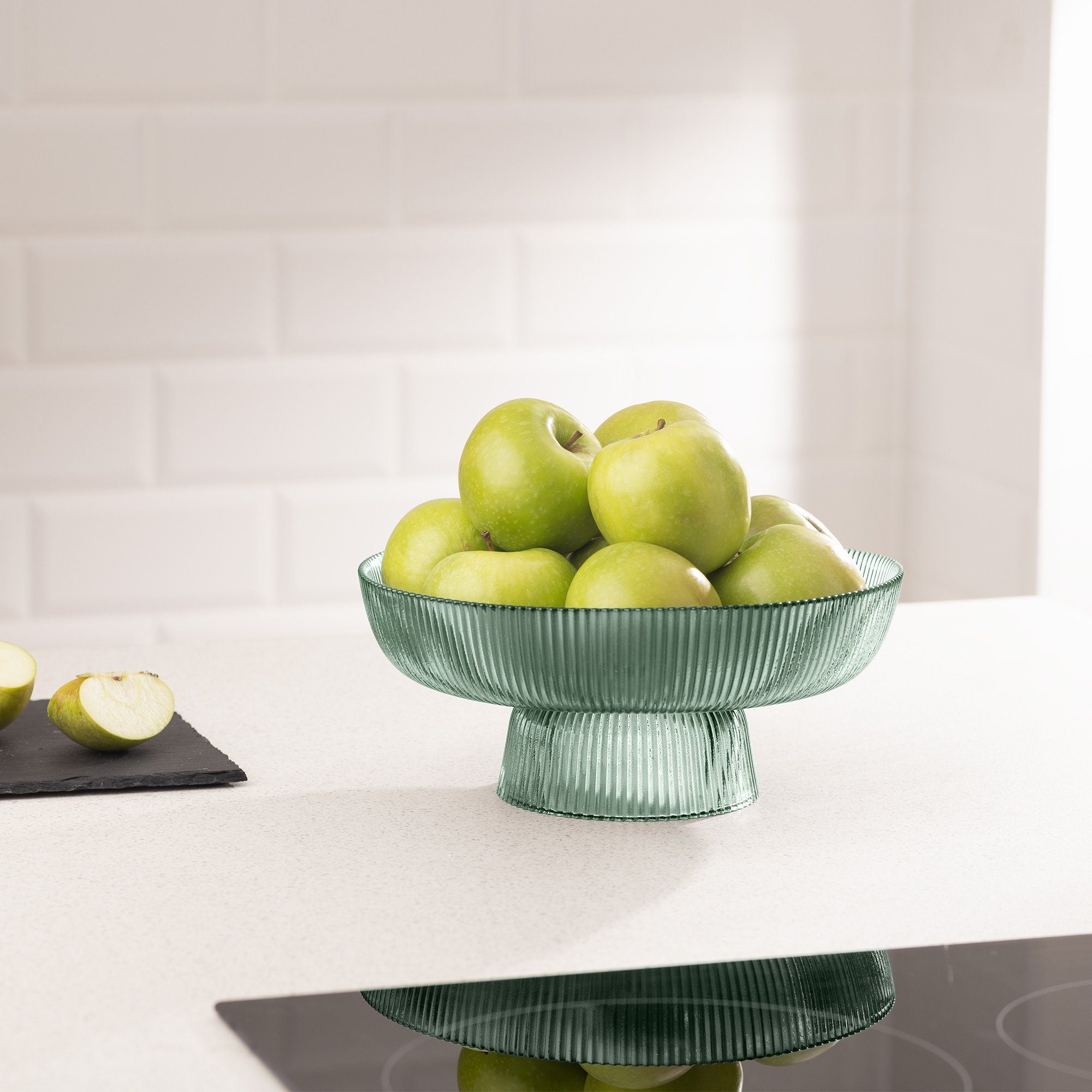 Navaris Aufbewahrungskorb Frucht Schüssel aus Glas - grüne Glasschüssel für günstig online kaufen