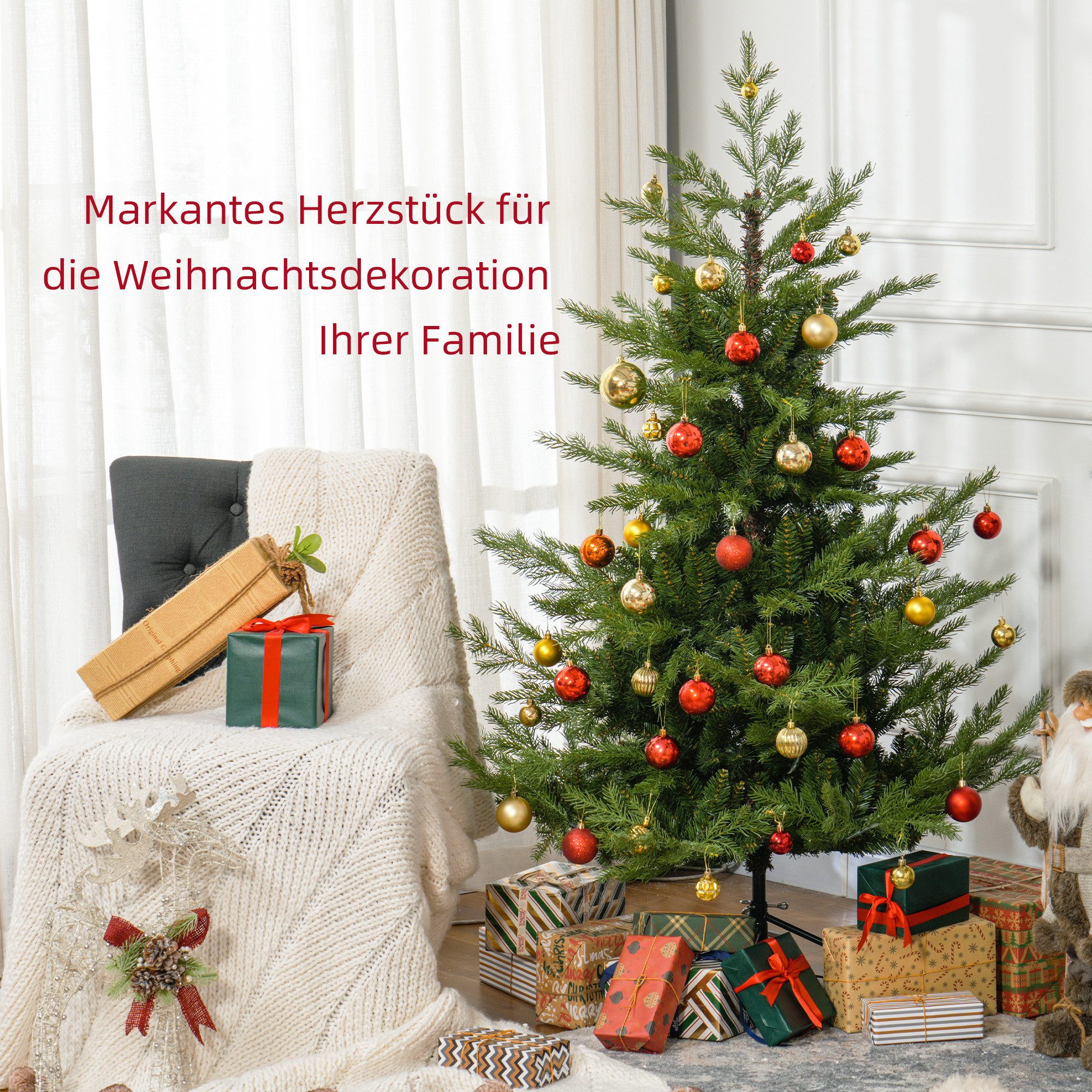 HOMCOM Künstlicher Weihnachtsbaum Tannenbaum mit 1290 Spitzen Christbaum inkl. Metallständer, Fichte, Klappsystem, flammhemmende Zweigspitzen – Bild 4 von 5