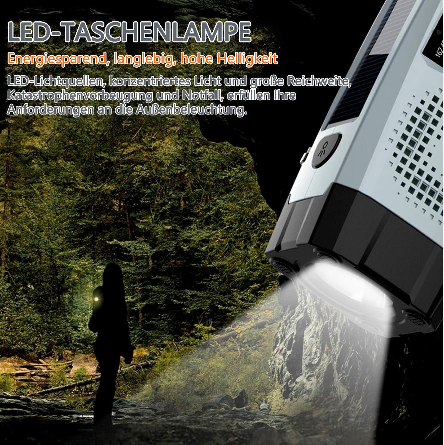 Forrlite Radio, Solar Radio,AM/FM notfallradio, Kurbelradio mit powerbank Radio (7,5 W, Led Taschenlampe, SOS-Alarm, handy ladefunktion, für Camping, Ourdoor)