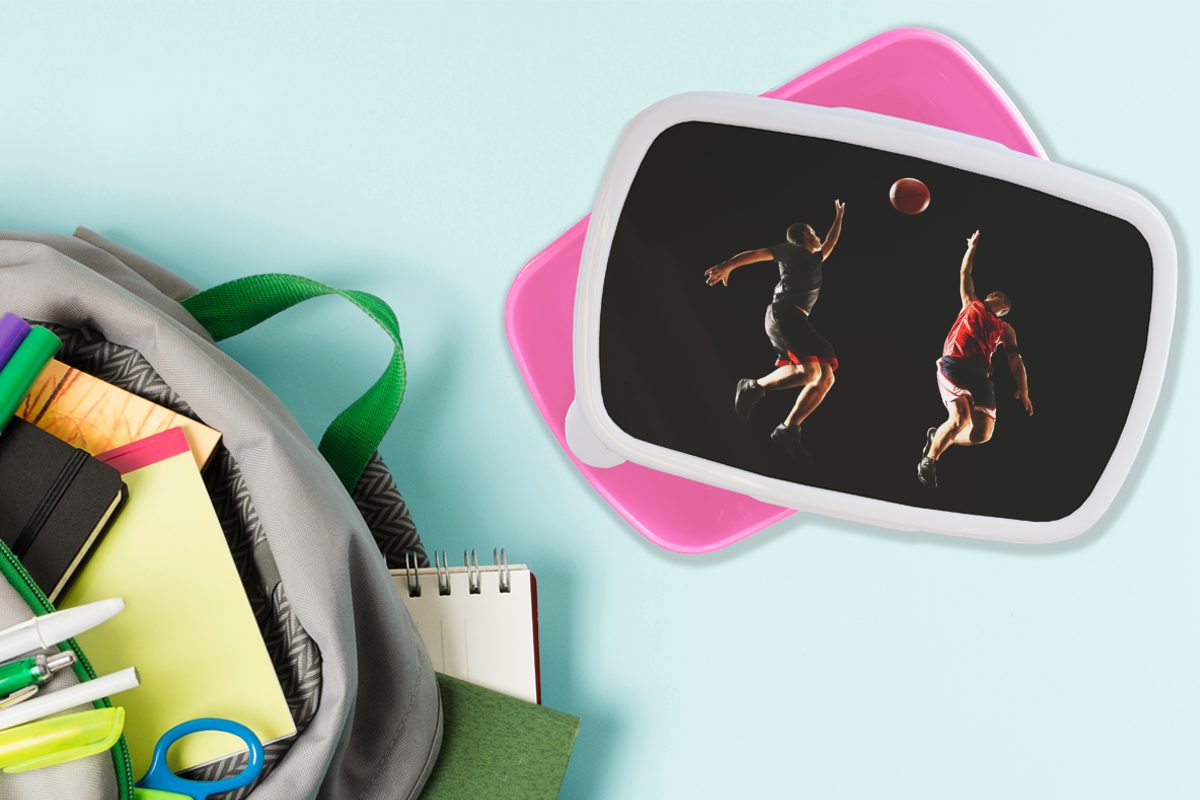 (2-tlg), springen MuchoWow um Brotbox Kunststoff Kunststoff, Zwei Basketballspieler Snackbox, Ball, den Kinder, rosa Lunchbox Erwachsene, Mädchen, für Brotdose
