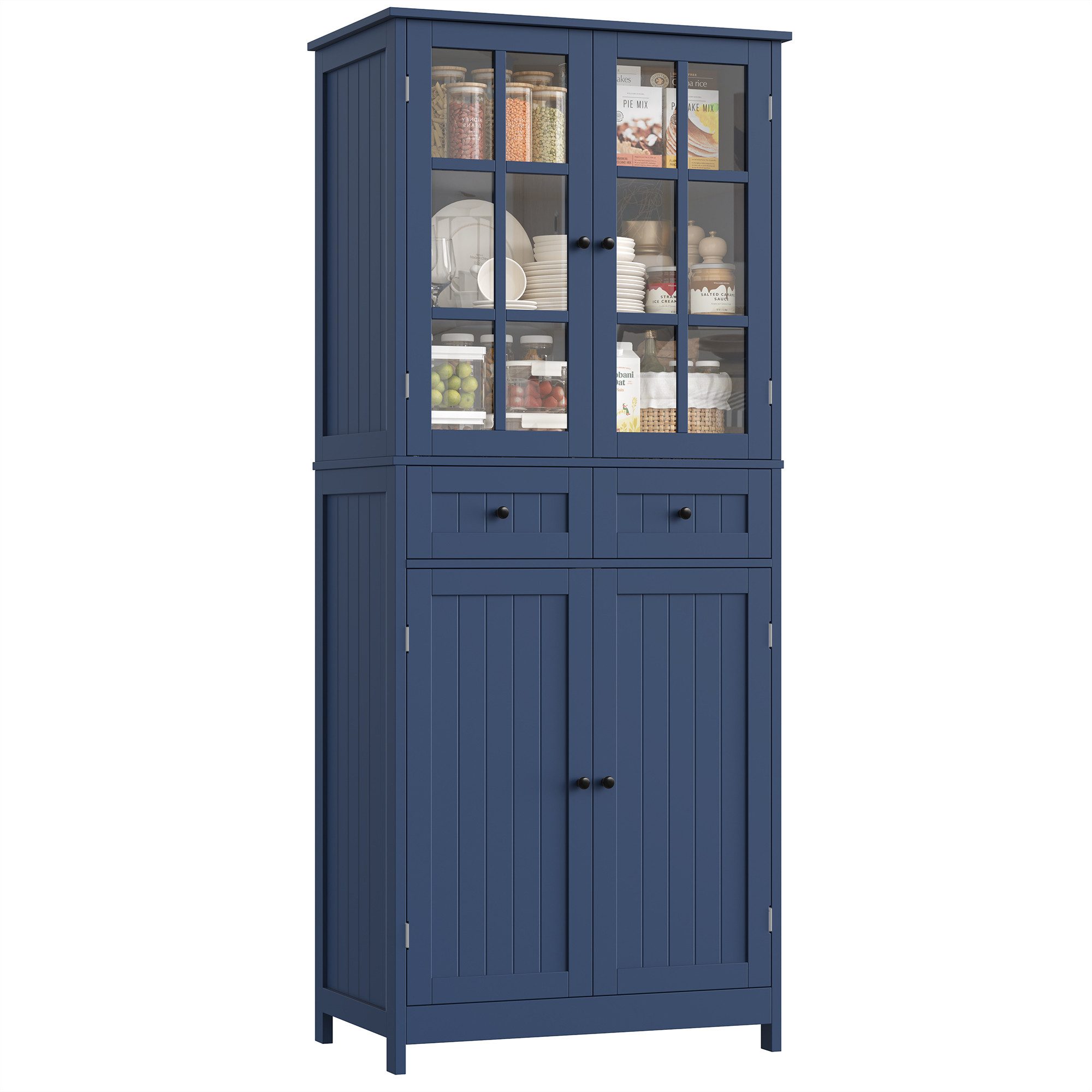 HOMECHO Hochschrank 180 cm Küchenschrank mit 4 Türen und 2 Schubladen, Weiß