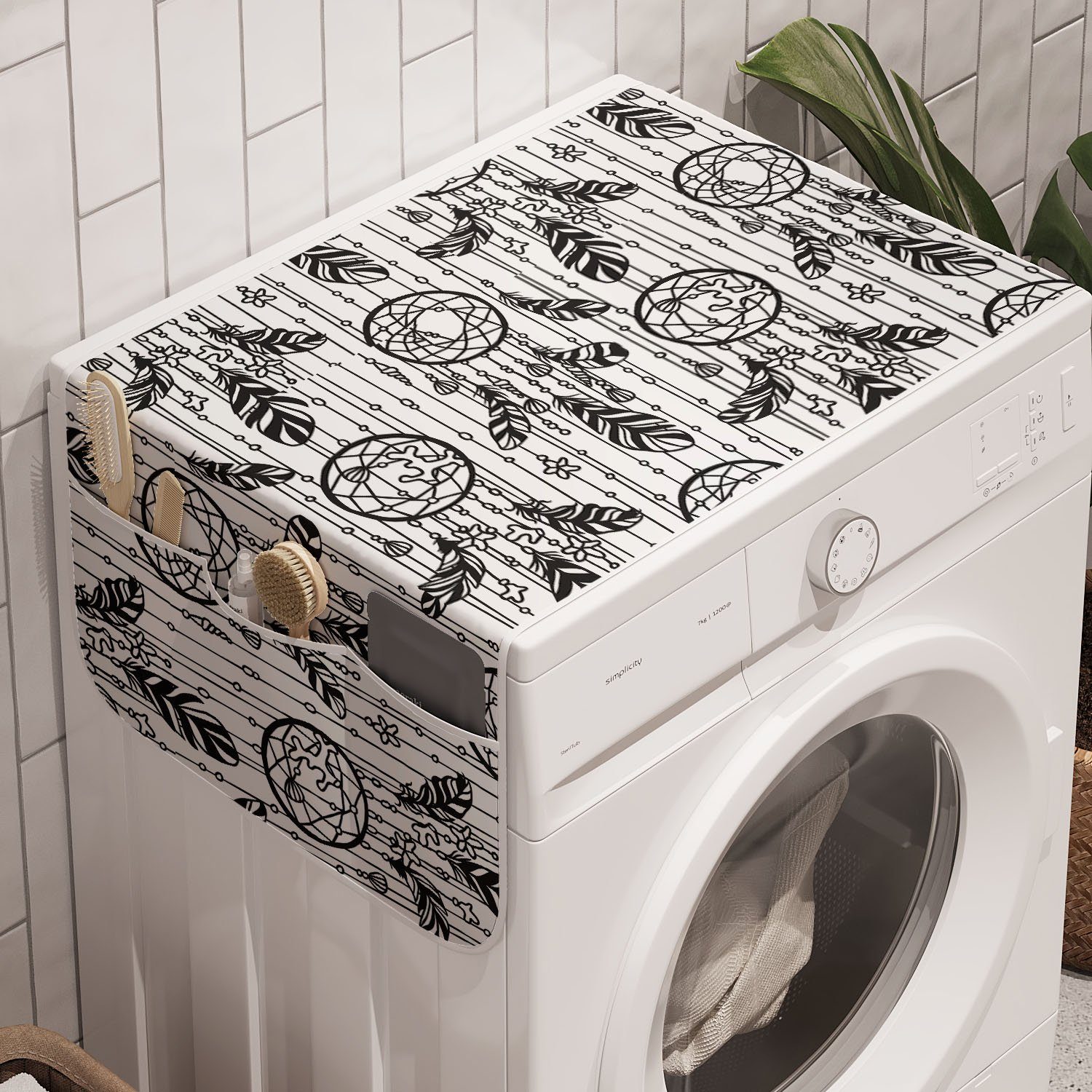 Abakuhaus Badorganizer Anti-Rutsch-Stoffabdeckung für Waschmaschine und Trockner, Bohemien Hand gezeichnet Traumfängern