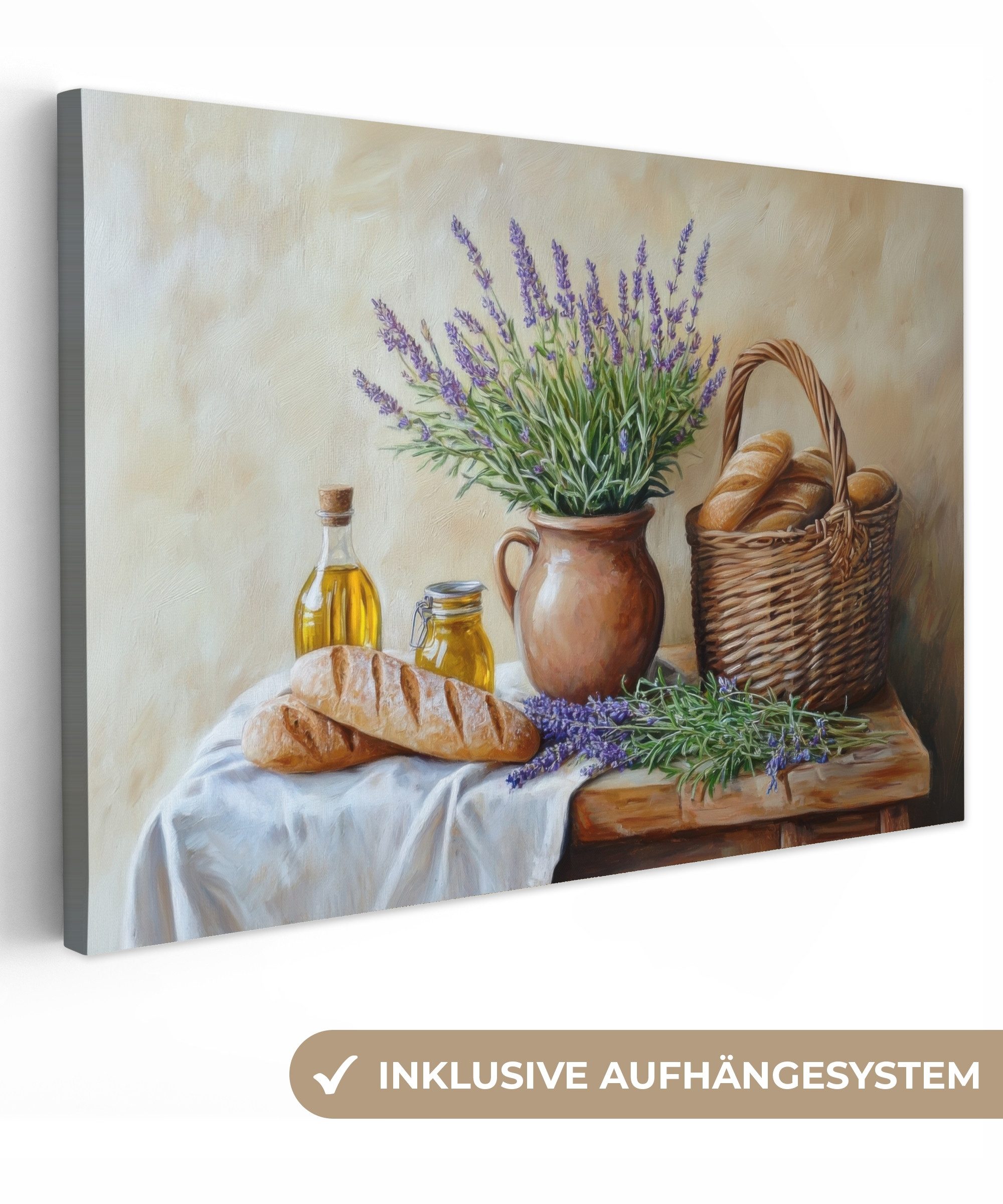 OneMillionCanvasses® Leinwandbild Lavendel - Brot - Stilleben, Fotodruck (1 günstig online kaufen