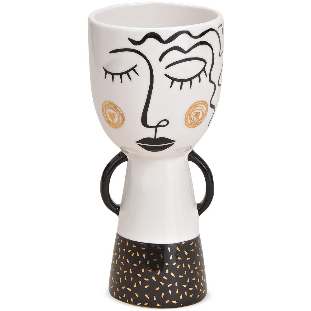 Dekovase Vase Frau schlafend modern weiß schwarz & gold Dekor Ø 9x20 cm