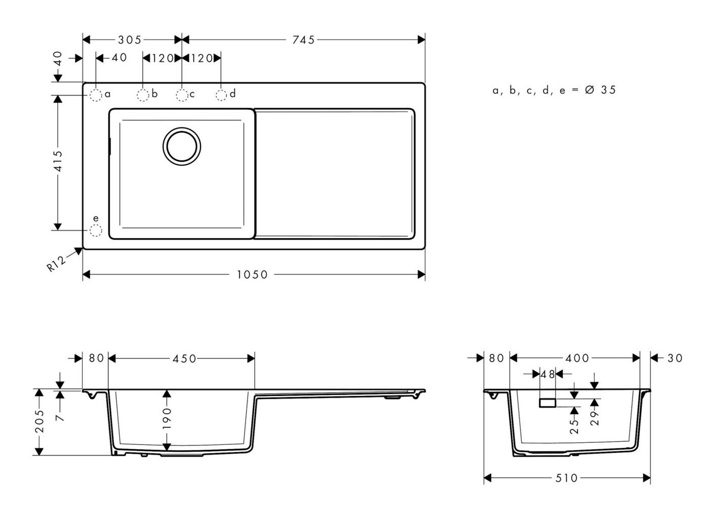 Thumbnail - hansgrohe Küchenspüle S51, Einbauspüle S5110-F450 mit Abtropffläche rechts - Betongrau