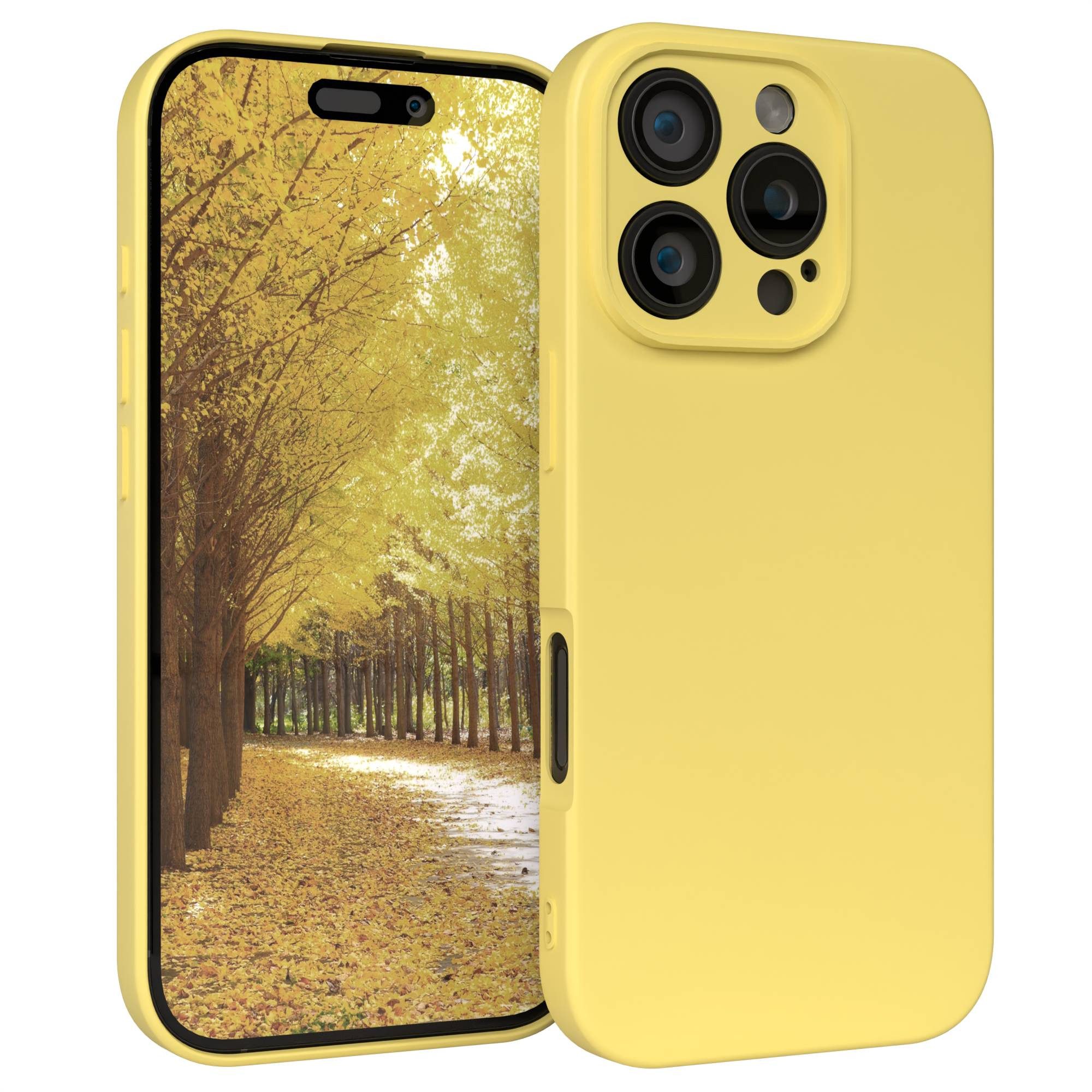 EAZY CASE Handyhülle für Apple iPhone 16 Pro Hülle Silikon 6,3 Zoll, Handy Softcase stoßfest Hülle mit Kameraschutz Bumper Tpuhülle Gelb