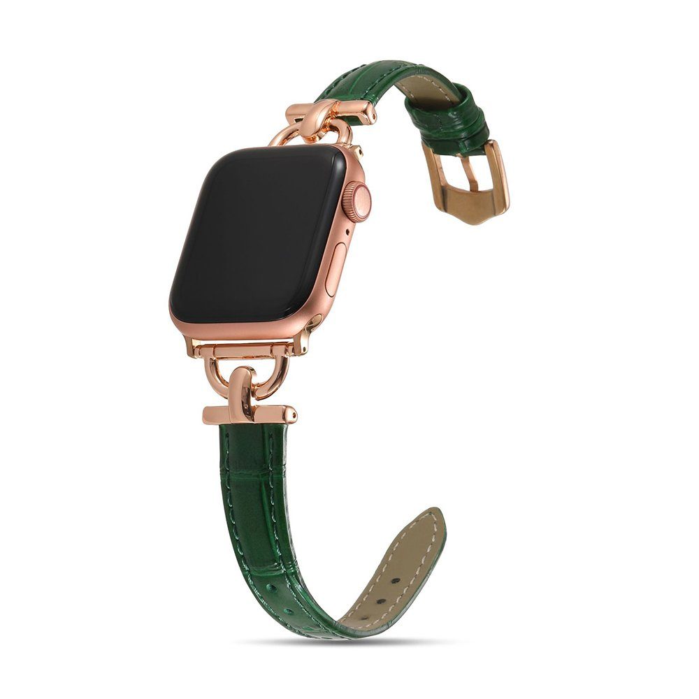 GelldG Uhrenarmband Leder Armband Kompatibel mit Apple Watch Armband, Schlank Armband grün/roségold