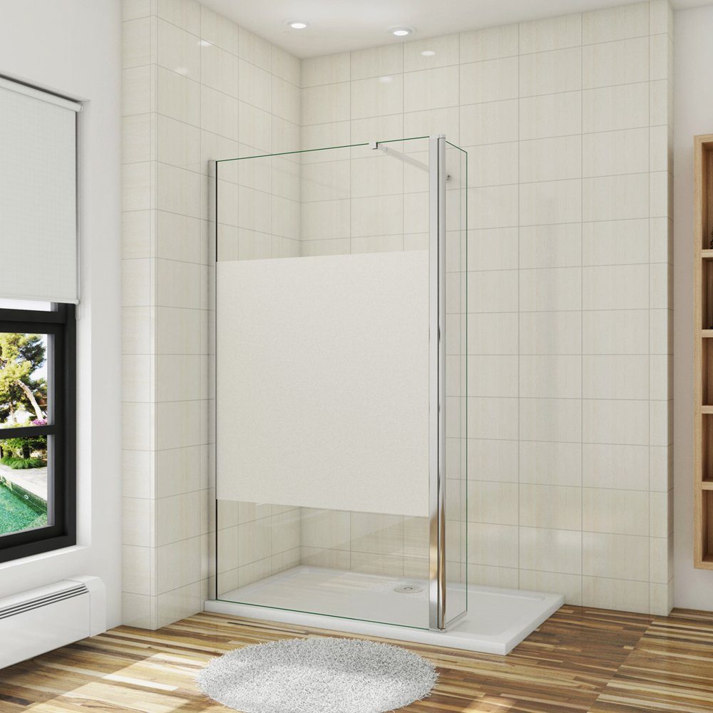 duschspa Duschwand Trennwand mit Milchstreifen Duschwand mit Flipper-Panel  Walk in Dusche, Einscheibensicherheitsglas, Sicherheitsglas, (Set), Glas,  Nano Glas