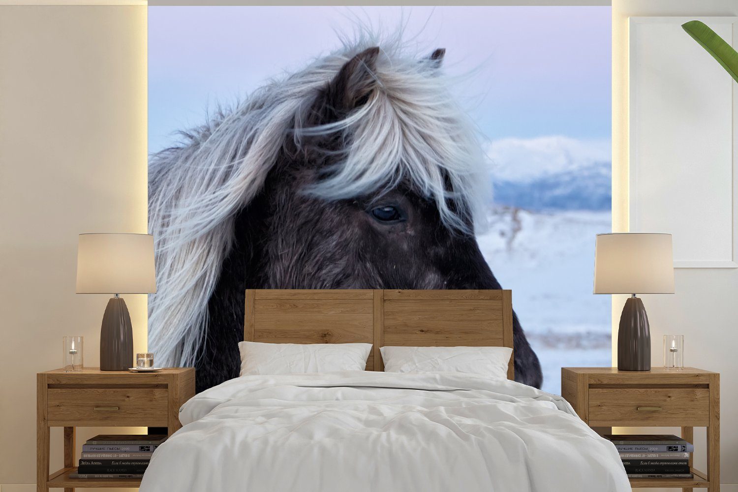 Schnee Wohnzimmer - Matt, Island, für - Schlafzimmer Küche, Fototapete bedruckt, MuchoWow (4 Pferd St), Fototapete Vliestapete