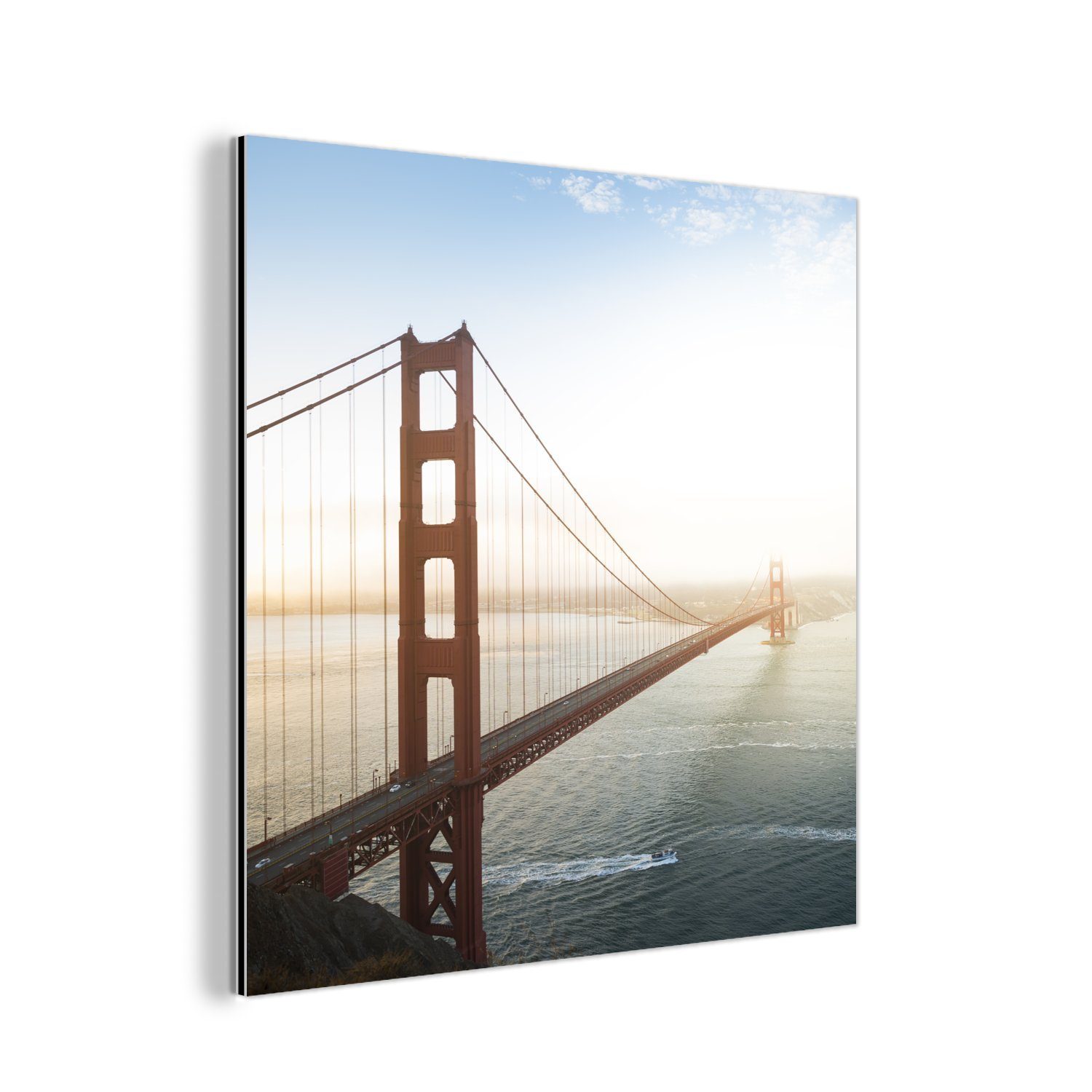 MuchoWow Metallbild Morgennebel an der Golden Gate Bridge in Kalifornien, (1 St), Alu-Dibond-Druck, Gemälde aus Metall, Aluminium deko