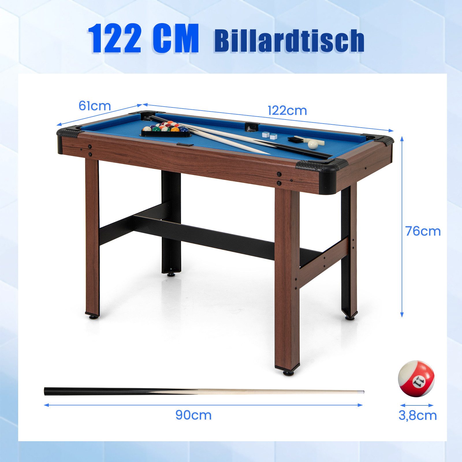 COSTWAY Billardtisch, Holz mit Kugelsatz, 2 Queues