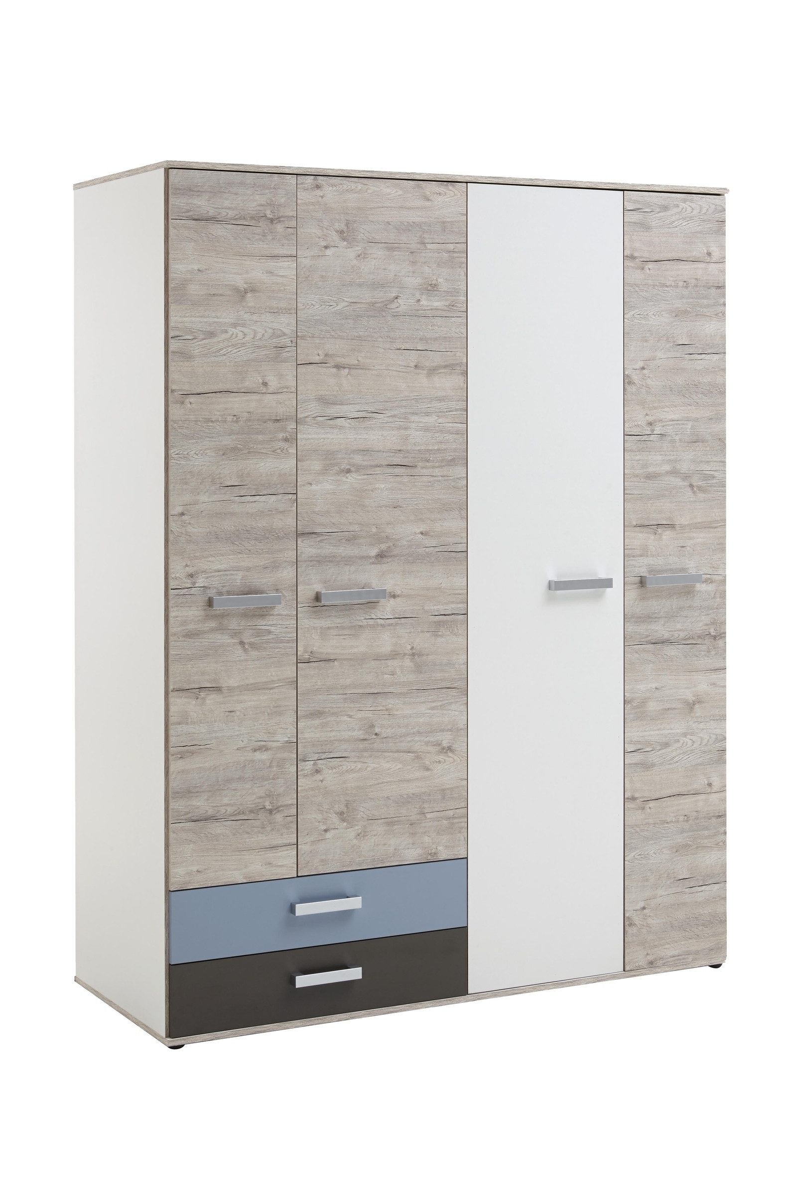 PREISBRECHER Kleiderschrank NONA 9 in Sandeiche Dekor-weiß-Lava-Denim