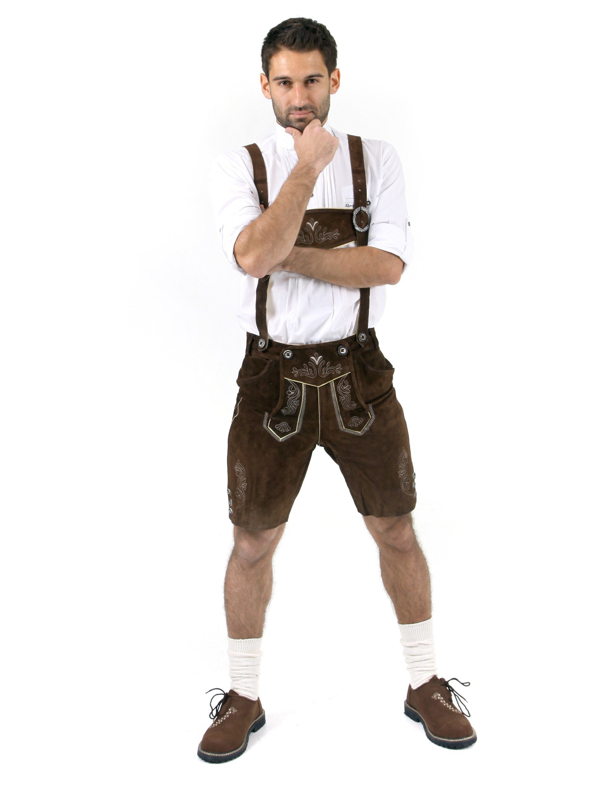 Almbock Trachtenlederhose Lederhose kurz Leo (2-tlg) dunkelbraun
