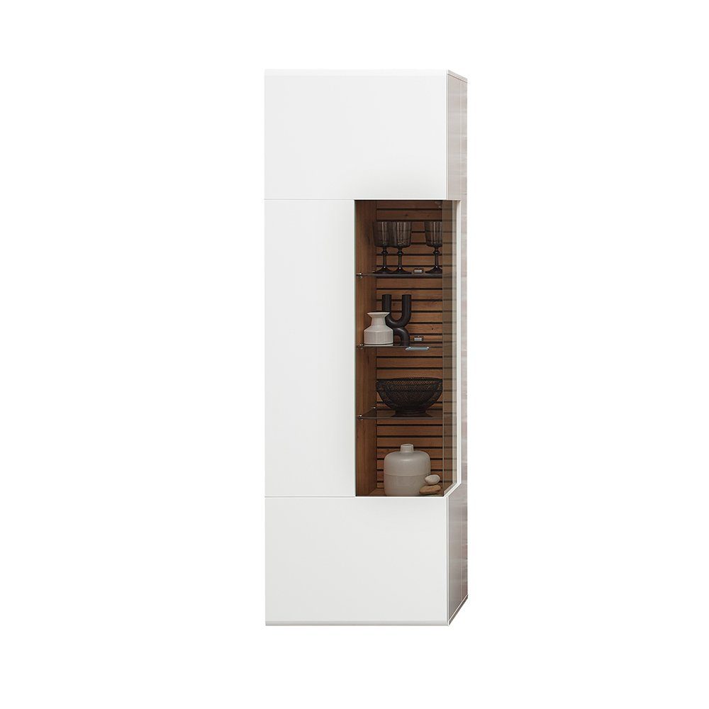 FALLON-55 weiß Eiche, breit Vitrinenschrank, Lomadox mit 65cm Vitrine