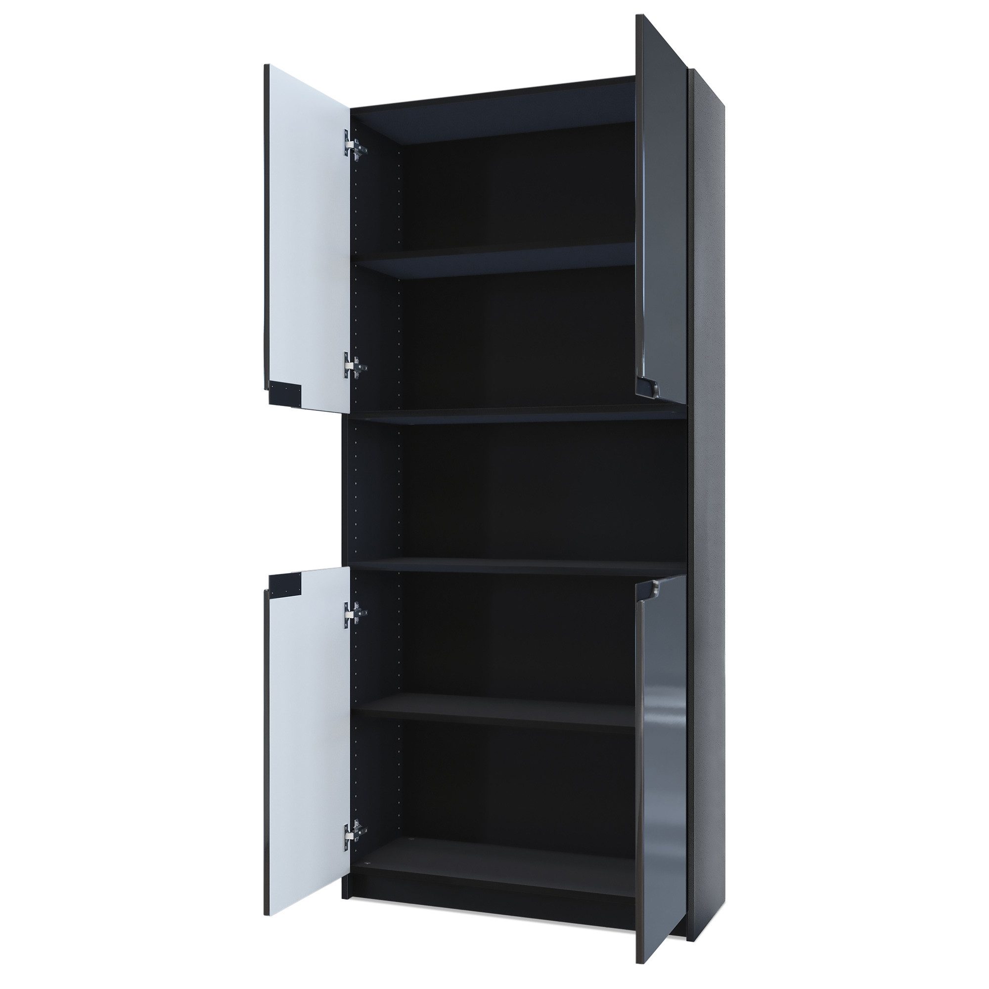 Vladon Aktenschrank Logan V2 (Aktenschrank, mit Soft-Close Funktion) Schwarz matt/Beton dunkel Optik (82 x 185 x 37 cm)