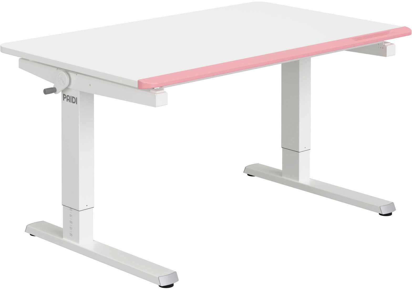 PAIDI Schreibtisch TEENIO in verschiedenen Ausführungen, mitwachsend & ergonomisch (B/H/T ca. 120/53-79/75 cm, Kreideweiß), höhenverstellbarer Schülerschreibtisch, Platte bis 14° neigbar