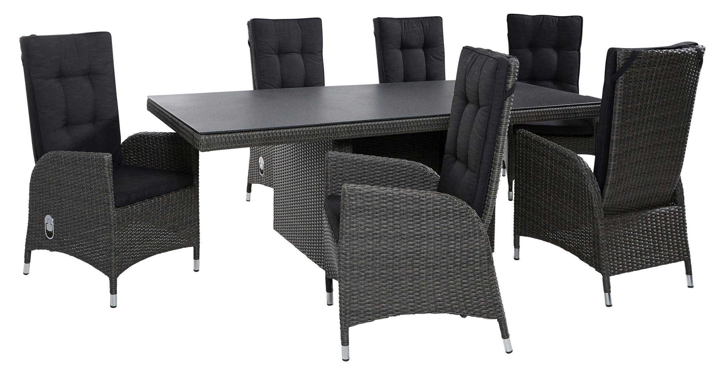 LC Garden Garten-Essgruppe »Barcelona« Dining Set I grau-mix Sitzgruppe Gartenset, (Gartenset, 7-tlg., 1x Tisch+ 6x Stuhl), mit bequemer Polsterung