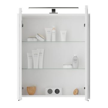 Lomadox Spiegelschrank VILLATORO-66 Badezimmer mit LED Beleuchtung in weiß Glanz, B/H/T 60/70,3/14,5 cm