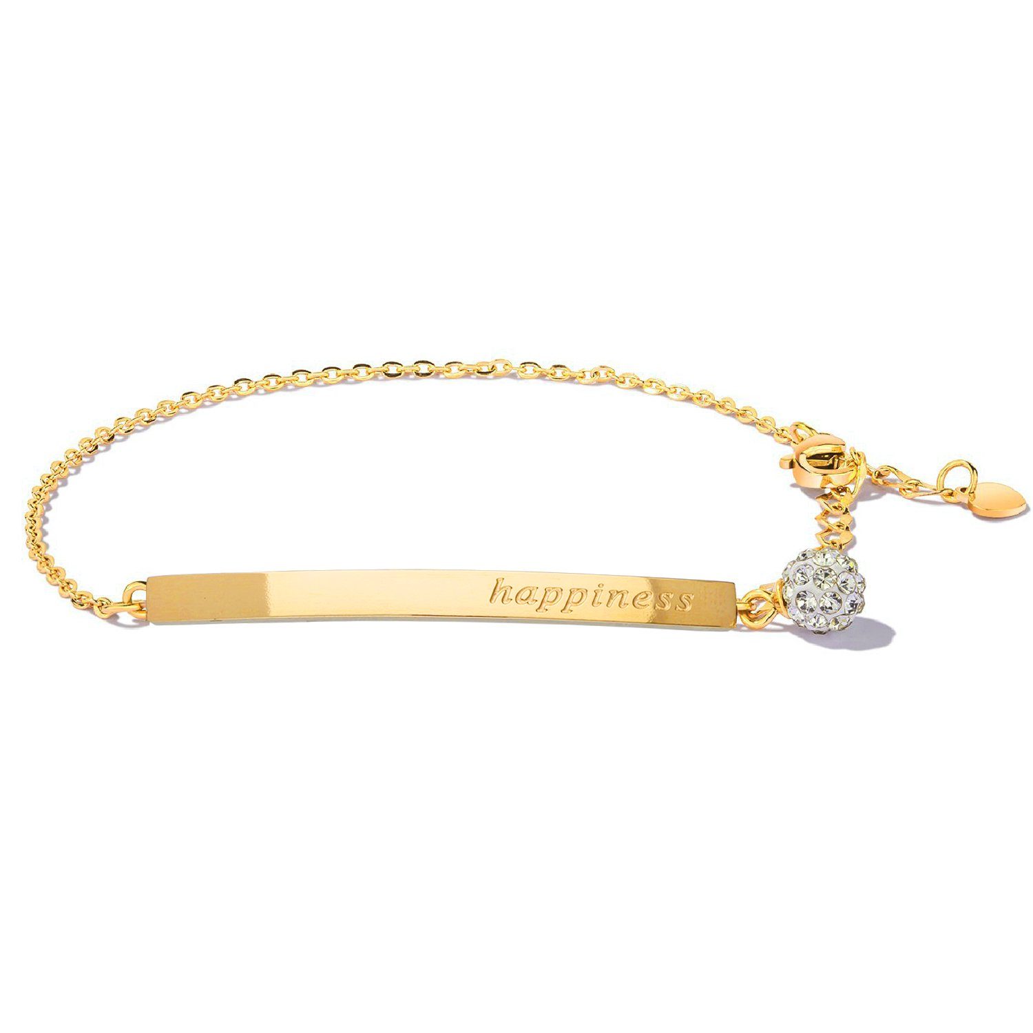 LÖB Armband Armband Edelstahl 18K Roségold vergoldet Happiness Gravur Zirkonia (Geschenke für Frauen Beste Freundin Mutter Mama Damen zum Geburtstag Ostern Muttertag Muttertagsgeschenk, Inkl. Schmuckbox), Armkette Armreif Glitzer Shamballa Kugel Steine Freundschaftsarmband