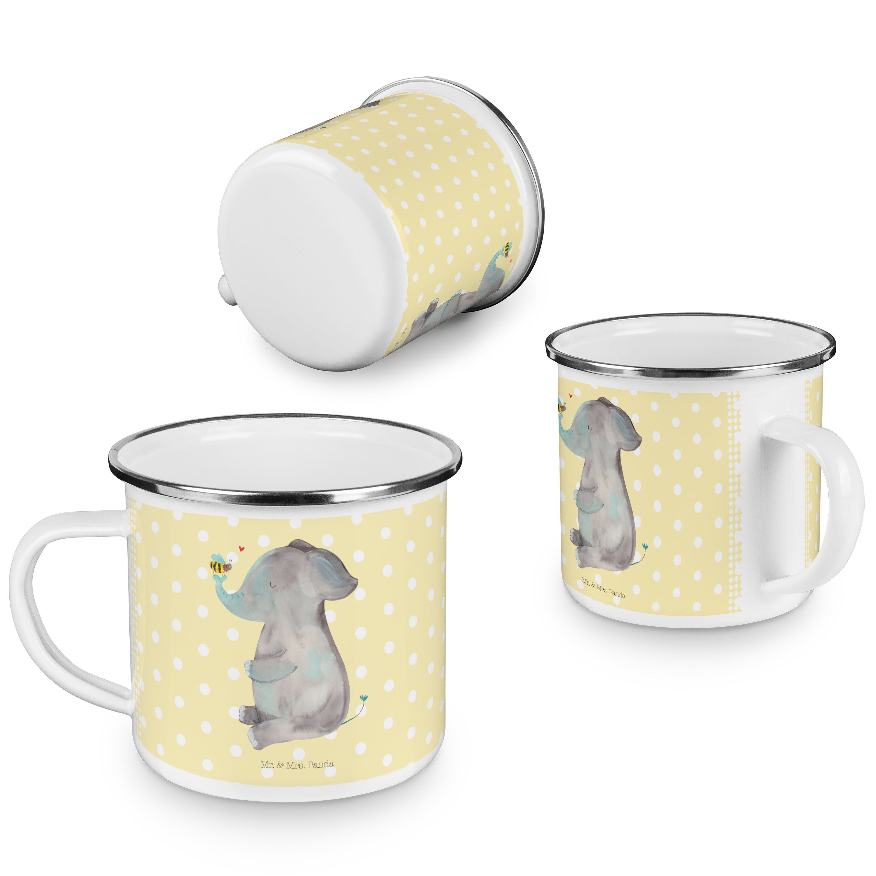 - Becher Elefant & Geschenk, Pastell Mr. Panda Emaille & Biene Cam, Edelstahl Trinkbecher, Gelb - Mrs.