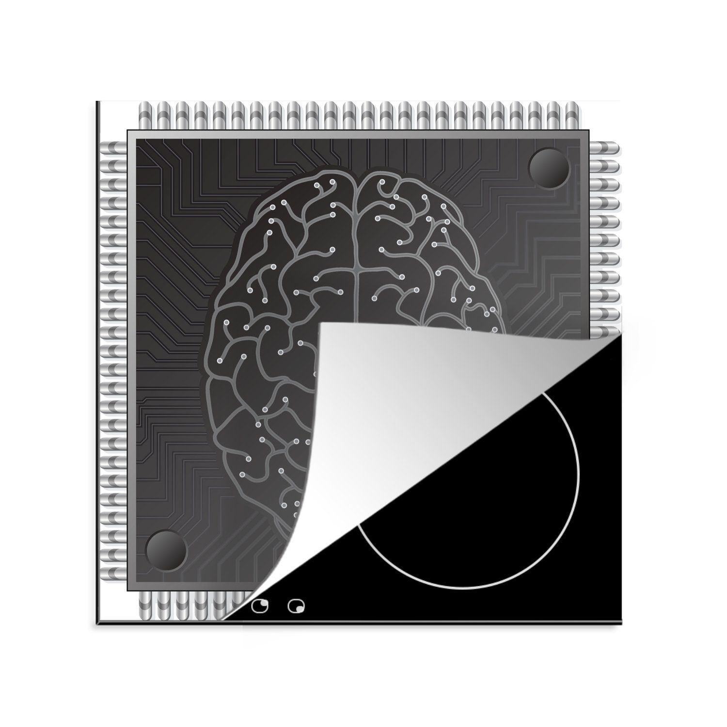 MuchoWow Herdblende-/Abdeckplatte Eine Illustration von künstlichen Gehirnen, Vinyl, (1 tlg), 78x78 cm, Ceranfeldabdeckung, Arbeitsplatte für küche