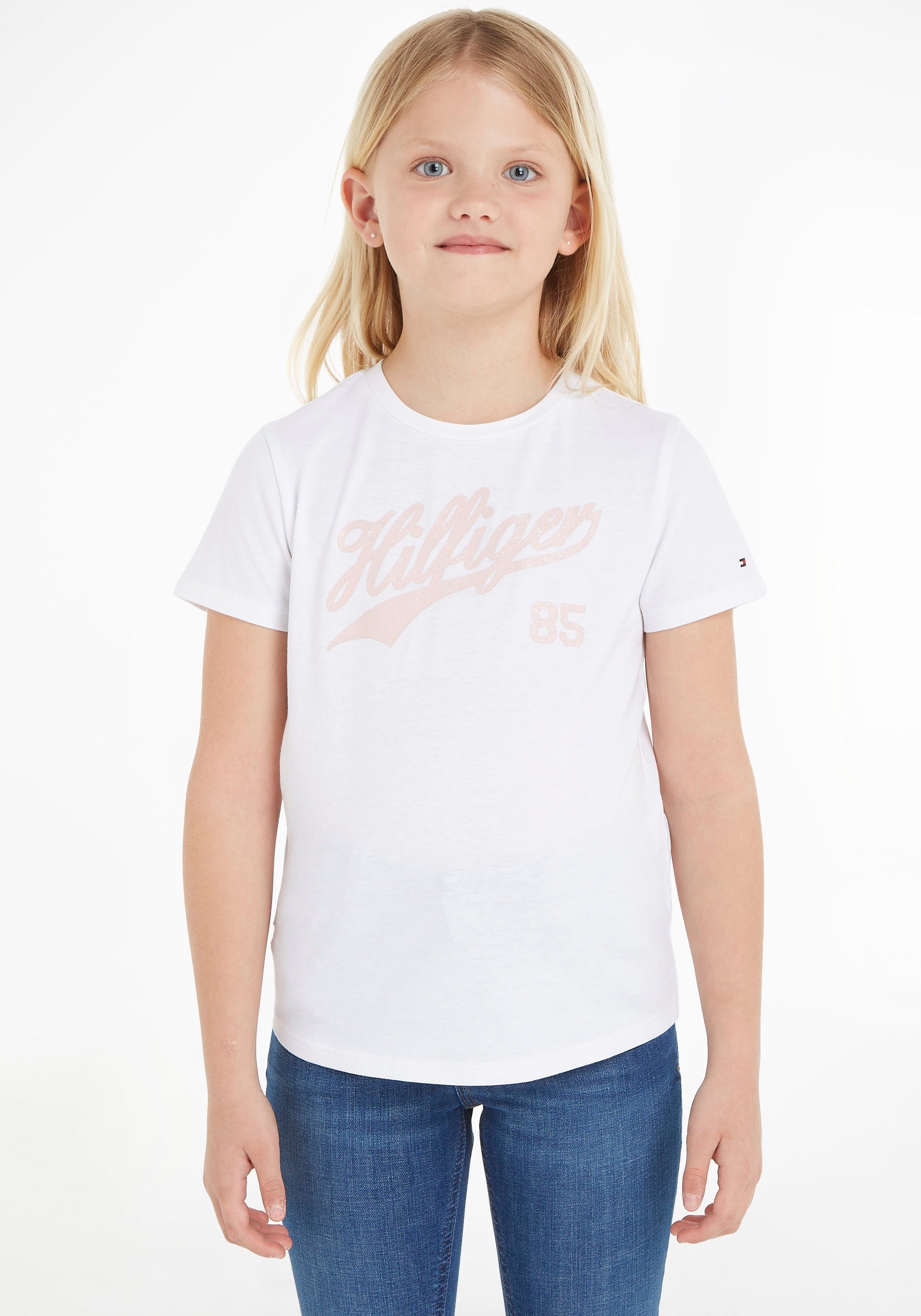 Tommy Hilfiger T-Shirt HILFIGER SCRIPT White S/S Hilfiger TEE mit Logo-Print