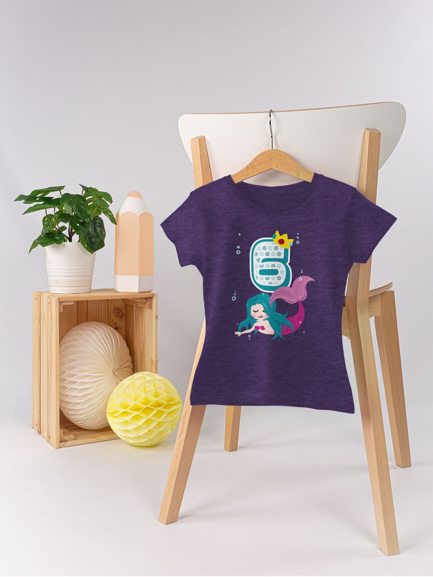 Meliert T-Shirt Geburtstag Meerjungfrau 6. Sechster 2 Lila Shirtracer
