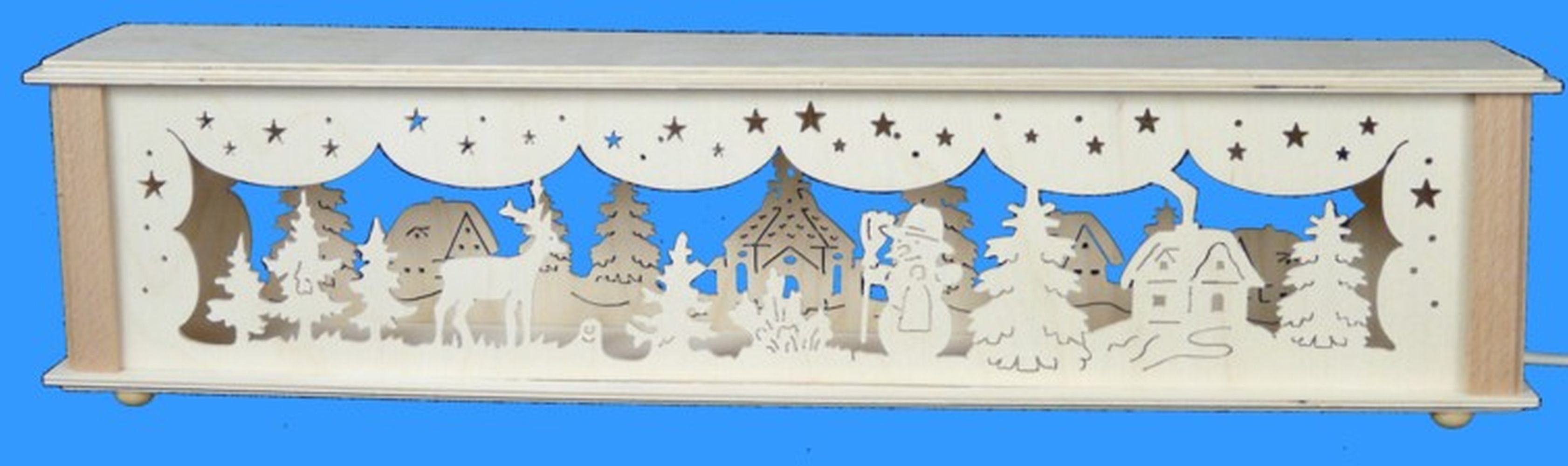 Schwibbogen-Fensterbank Schwibbogenerhöhung mit Schneemann Hirsch und Beleuchtung BxHxT